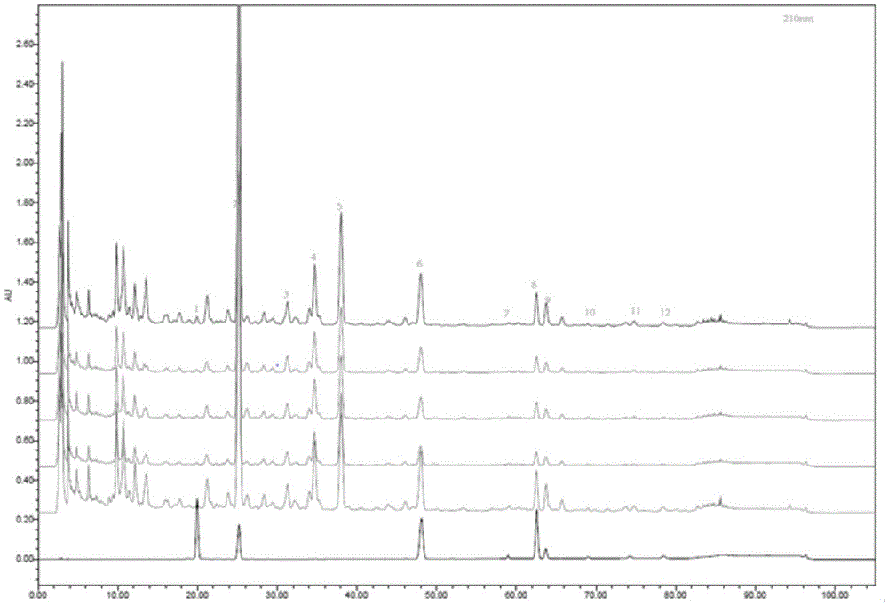 Fingerprint spectrum detecting method of common goldenrop particle compound preparation