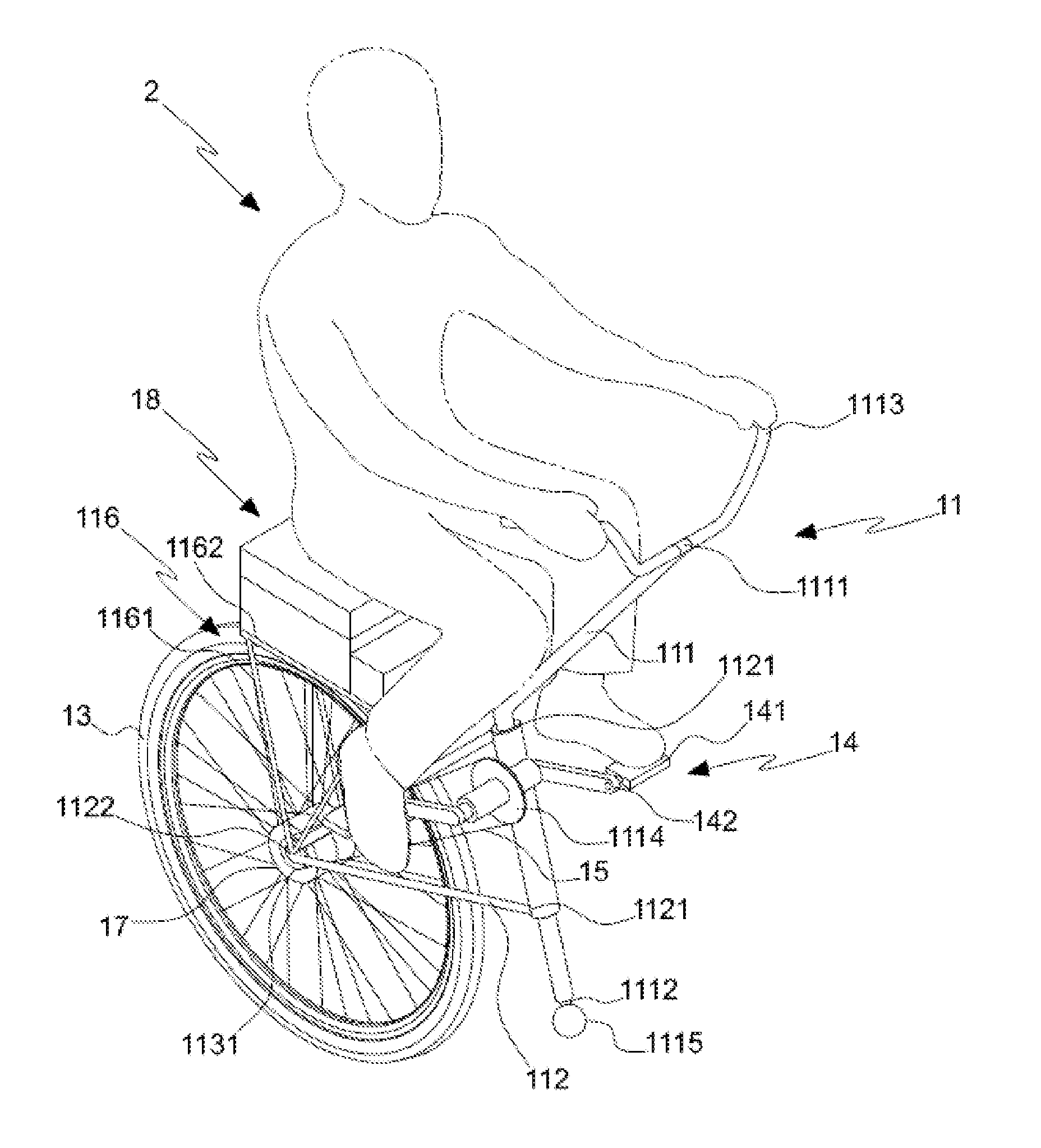 Personal, green-energy, transportation device with single wheel and self-balancing function