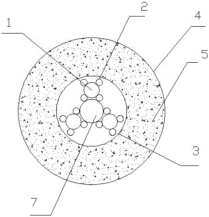 A composite cable containing continuous basalt fibers