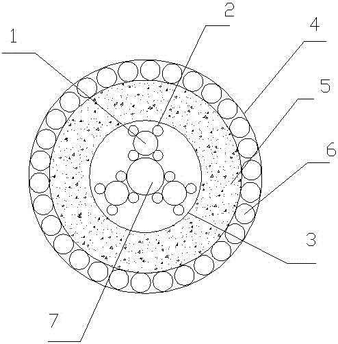 A composite cable containing continuous basalt fibers