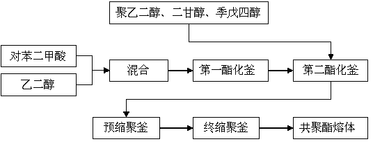 Co-polyester melt and method for preparing same