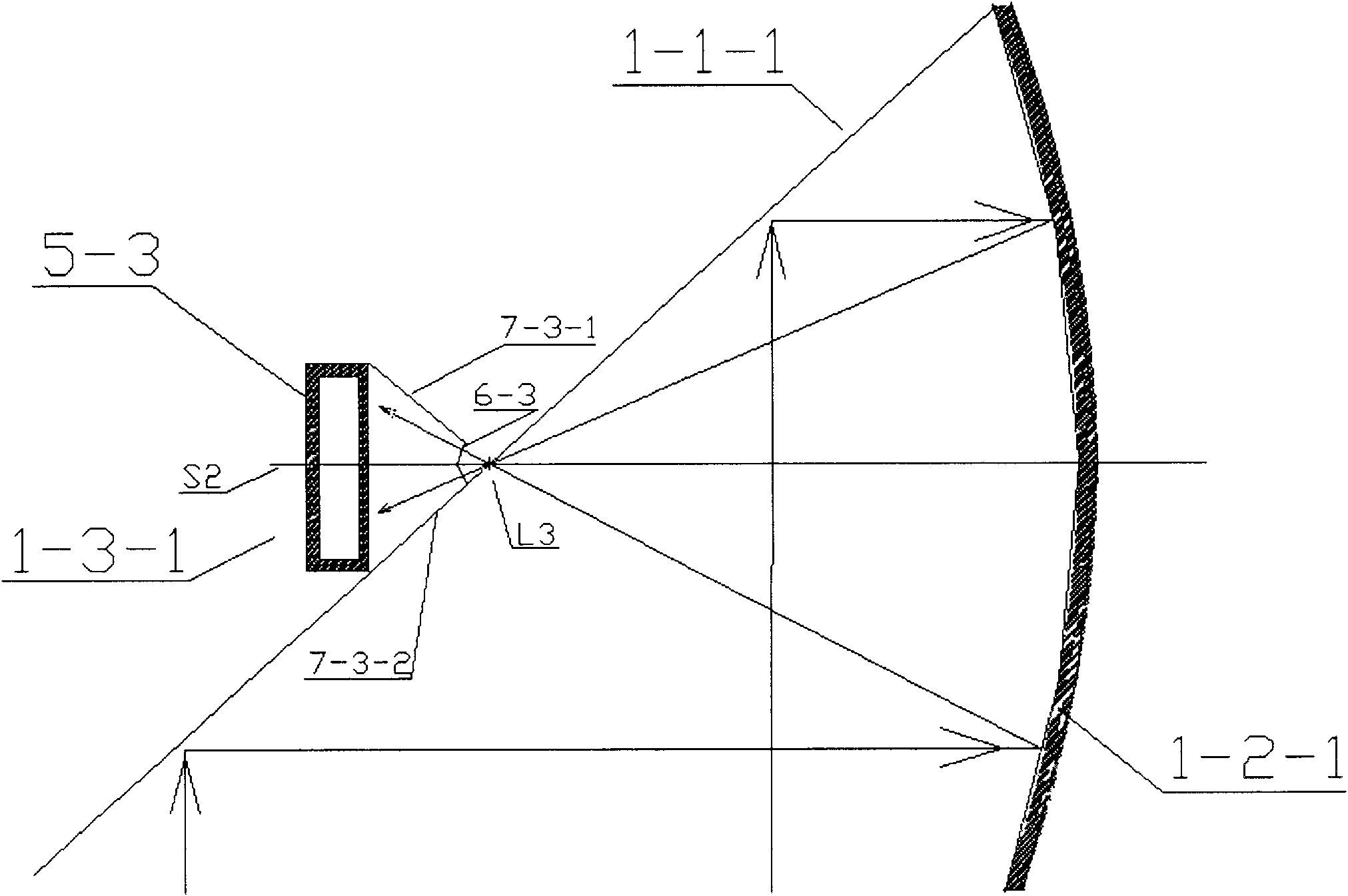 Solar water heater daylighting by secondary reflective parabolic cylinder light-gathering rectangular flat pipe closed cavity