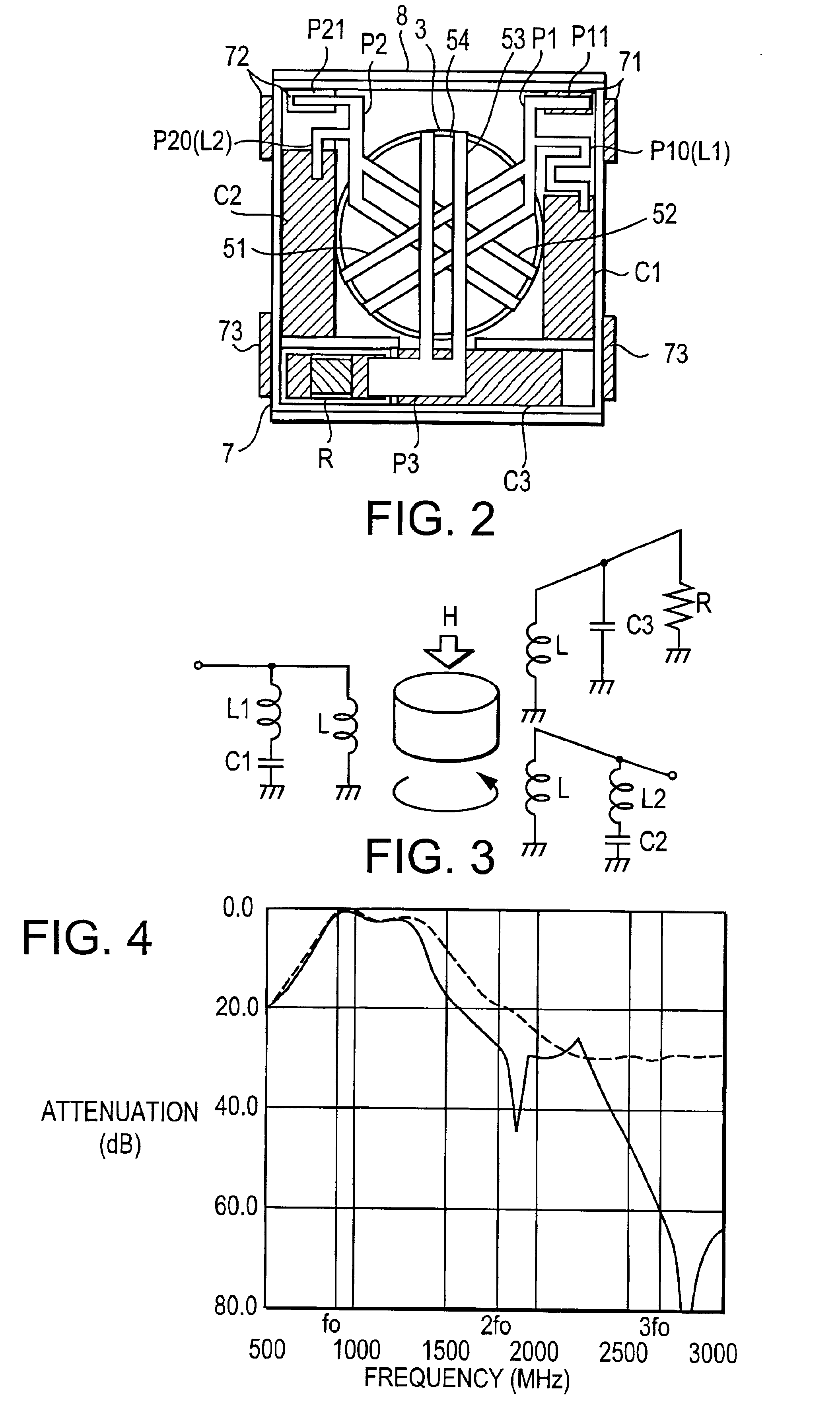 Nonreciprocal circuit device including two series resonant circuits having differing resonant frequencies