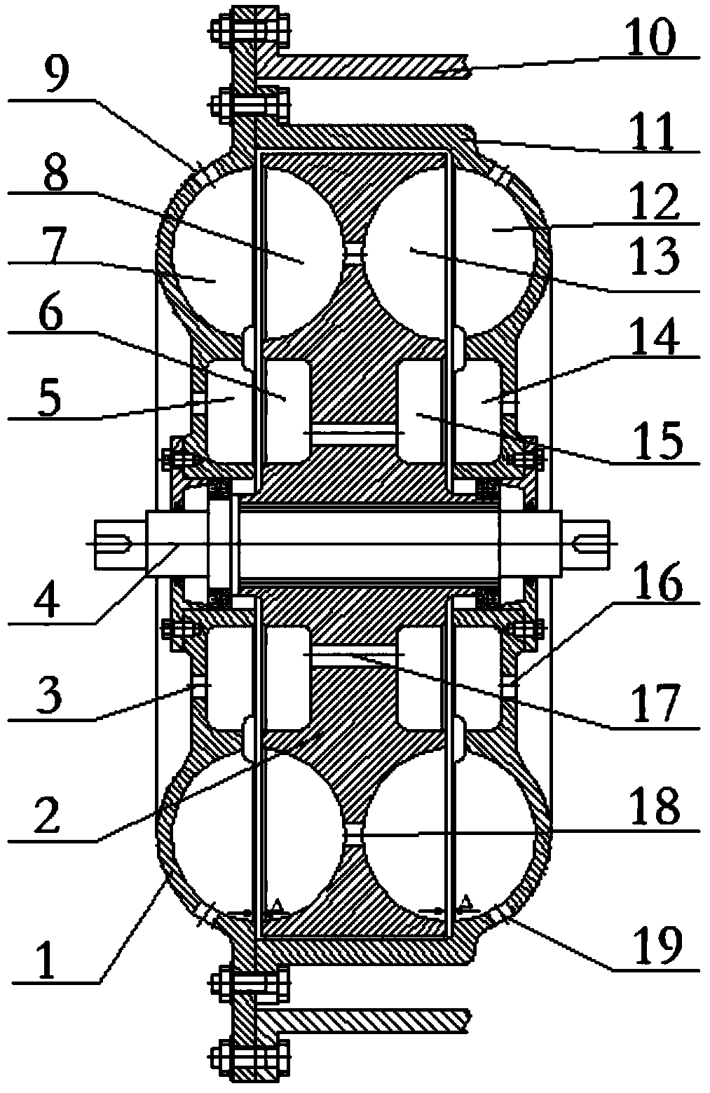 Closed two-cavity and two-row blade hydraulic retarder