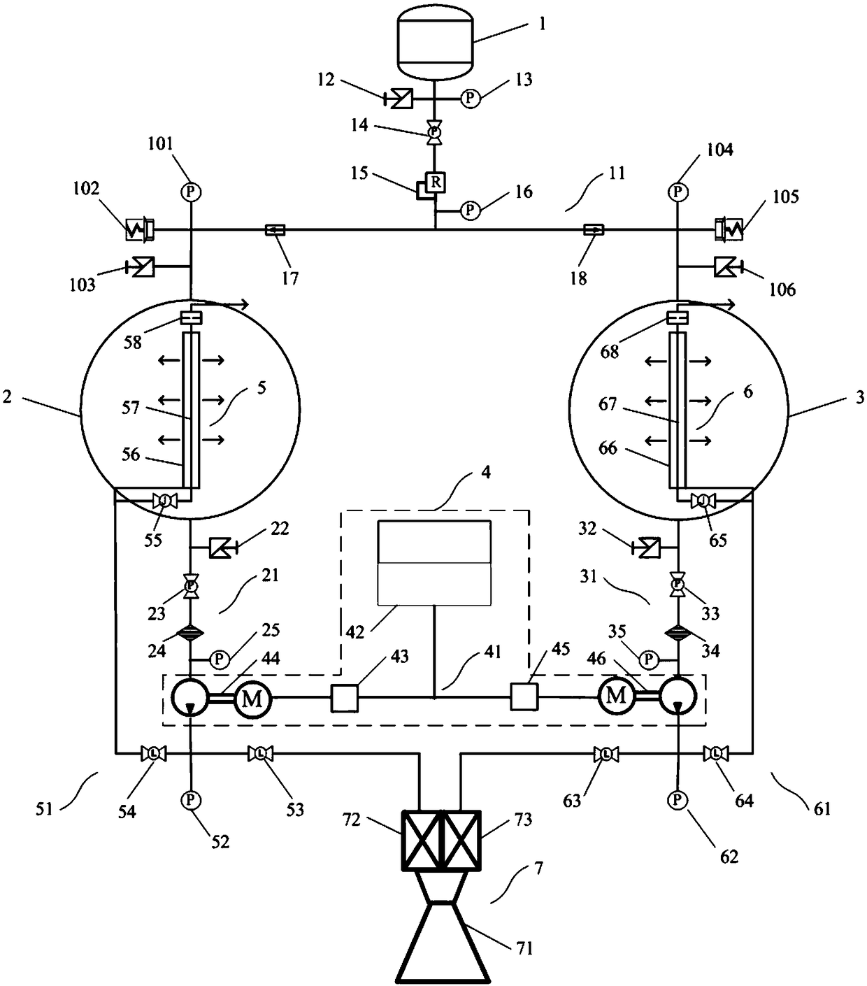 Electric pump pressure type liquid oxygen methane space propelling system