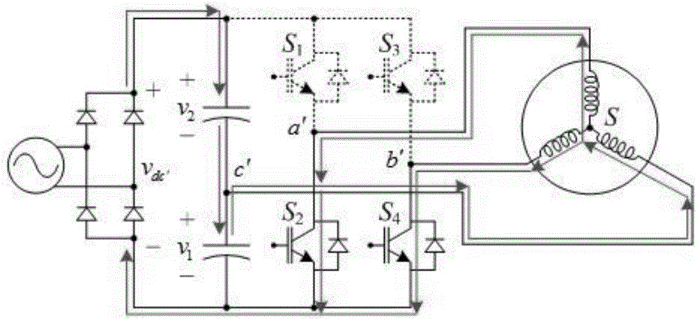 Sensorless driving system for three-phase motor of four-switch inverter