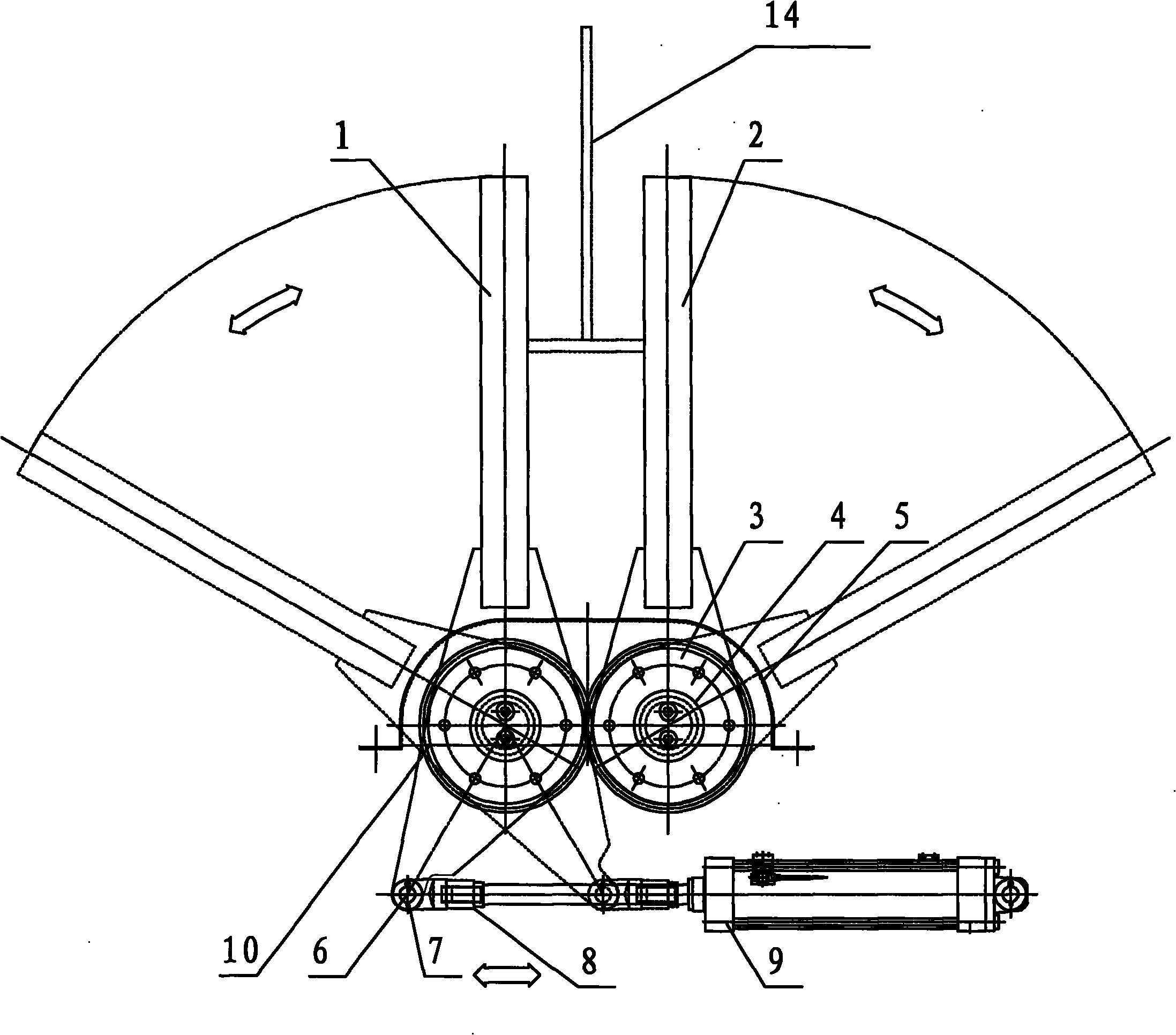 Centering mechanism of transverse leveling machine for T-shaped rafts