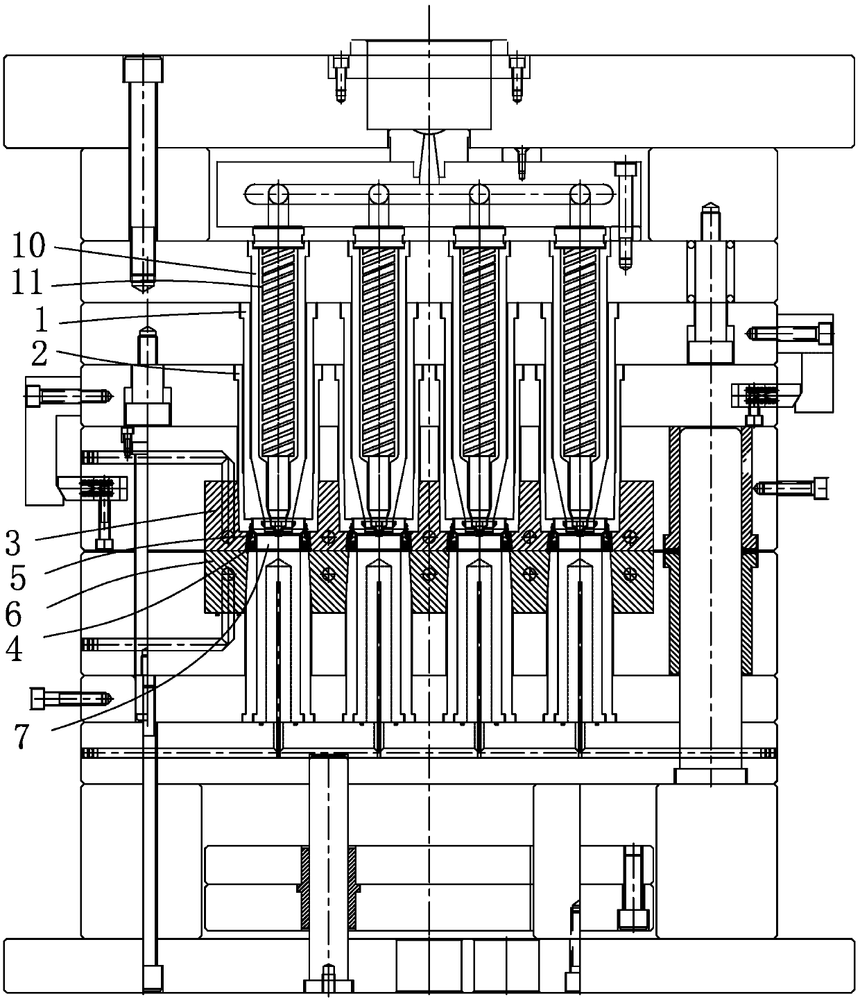 Forcible release multi-parting bottle cap injection mold