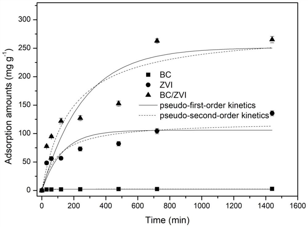 Composite material with zero-valent iron immobilized by biochar, preparation method of composite material and application of composite material in removal of tetracycline in water