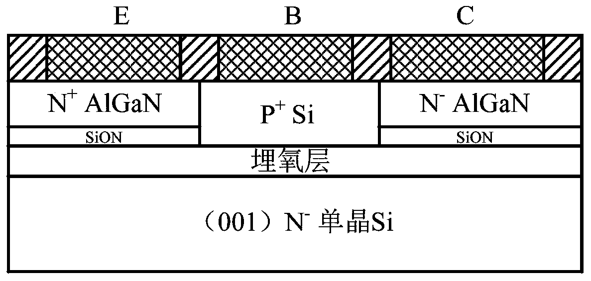 NPN type transverse SOI AlGaN/Si HBT device structure and preparation method thereof