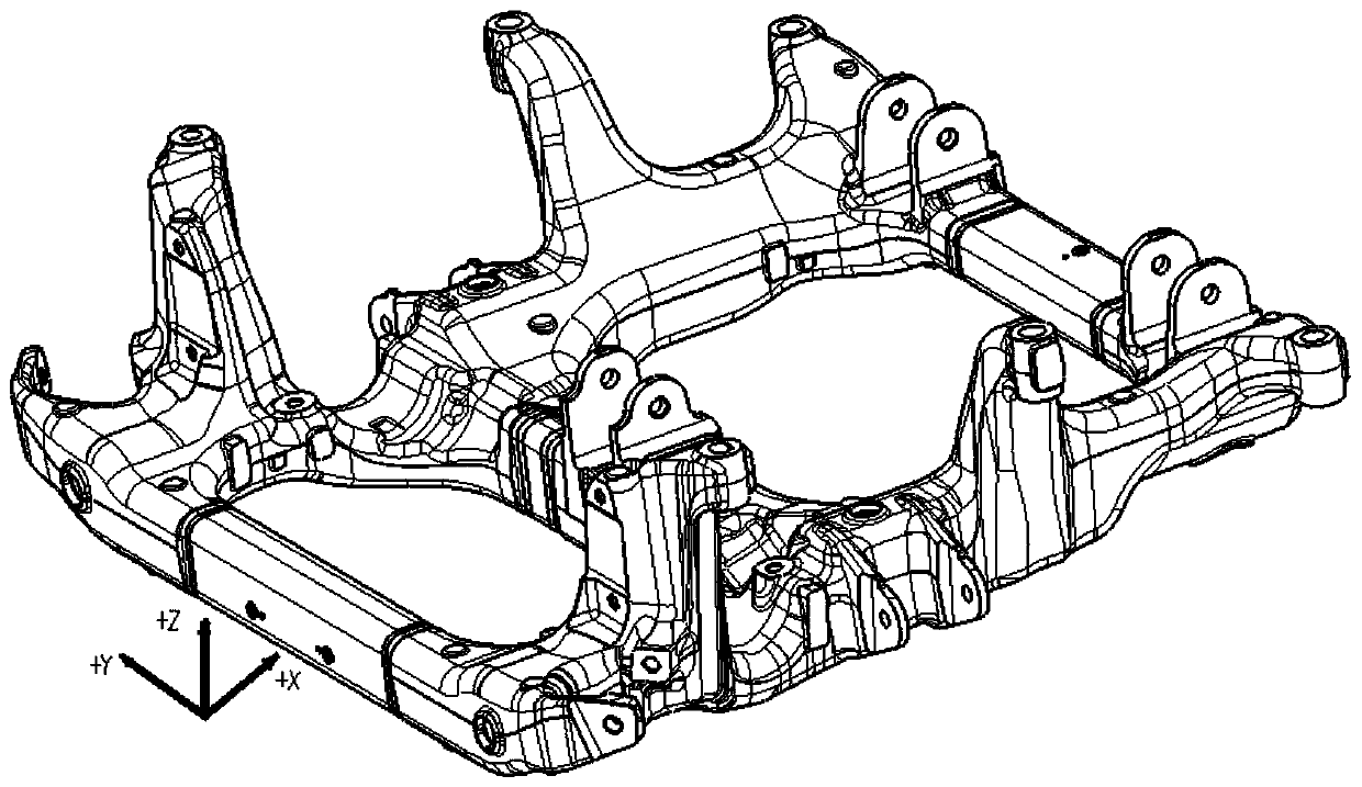 Auxiliary frame obtaining through welding hollow cast aluminum and aluminum profiles