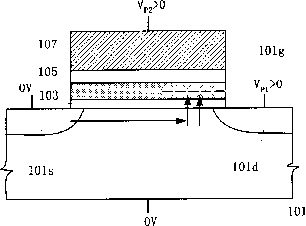 Trap charge capturing quick flashing storage array structure and operating method thereof