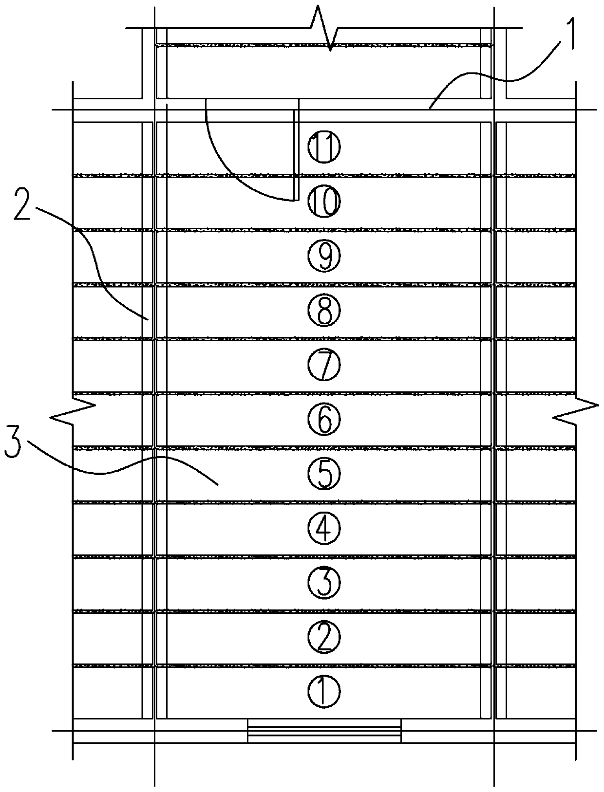 Construction method for changing hollow floors into cast-in-situ floors under support