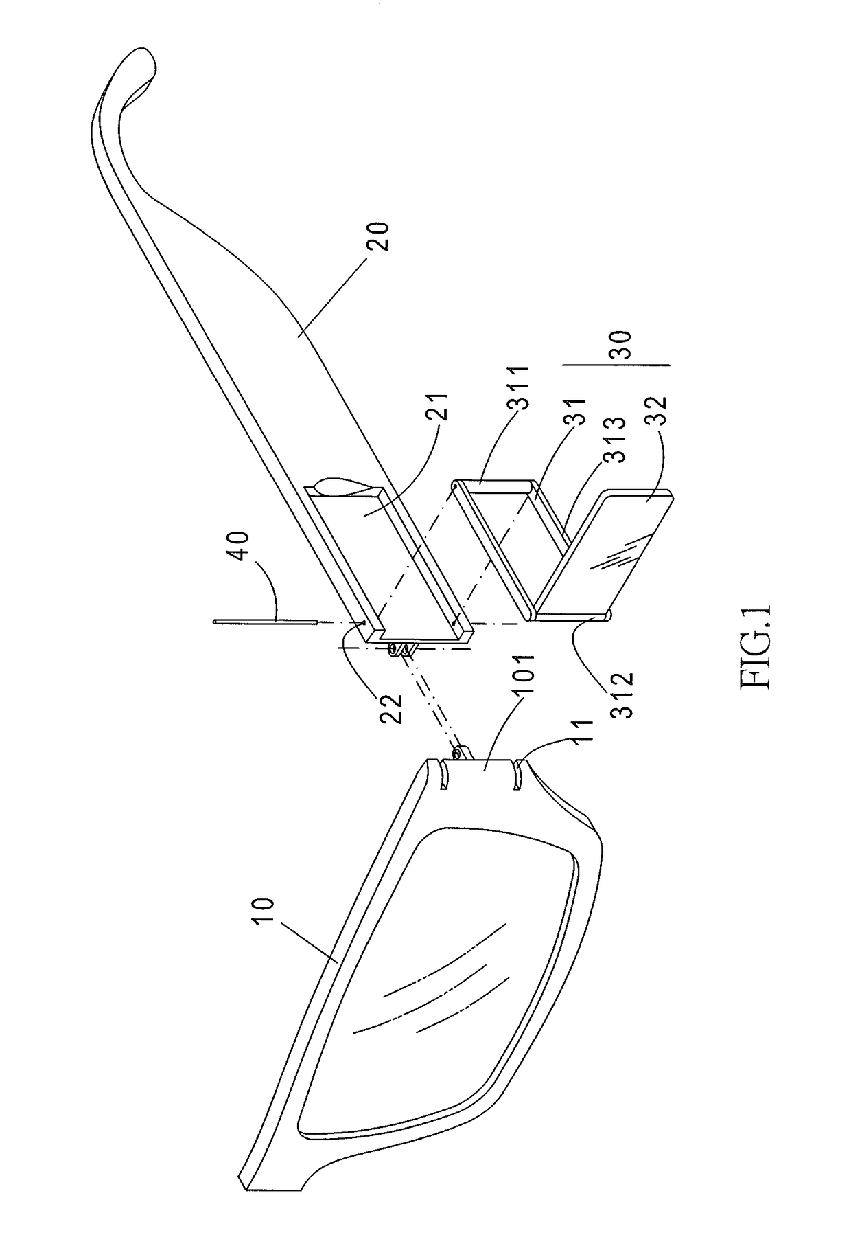 Eyeglass structure with rear-view mirror