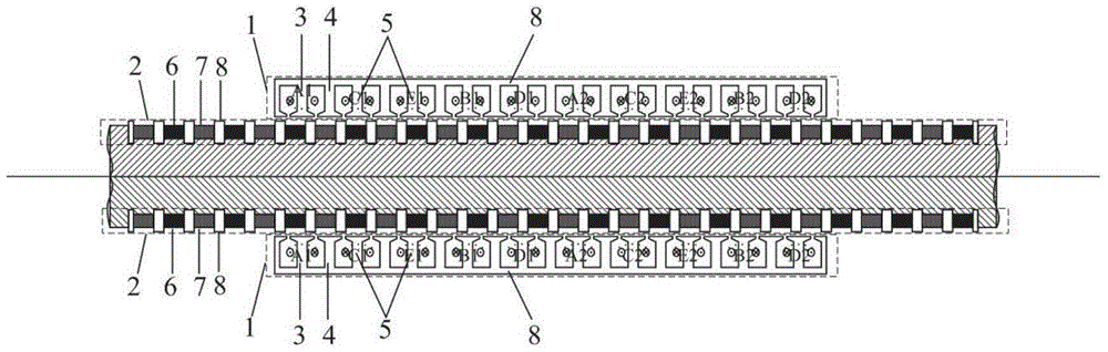 Embedded type mixing magnetic material fault-tolerant cylindrical linear motor