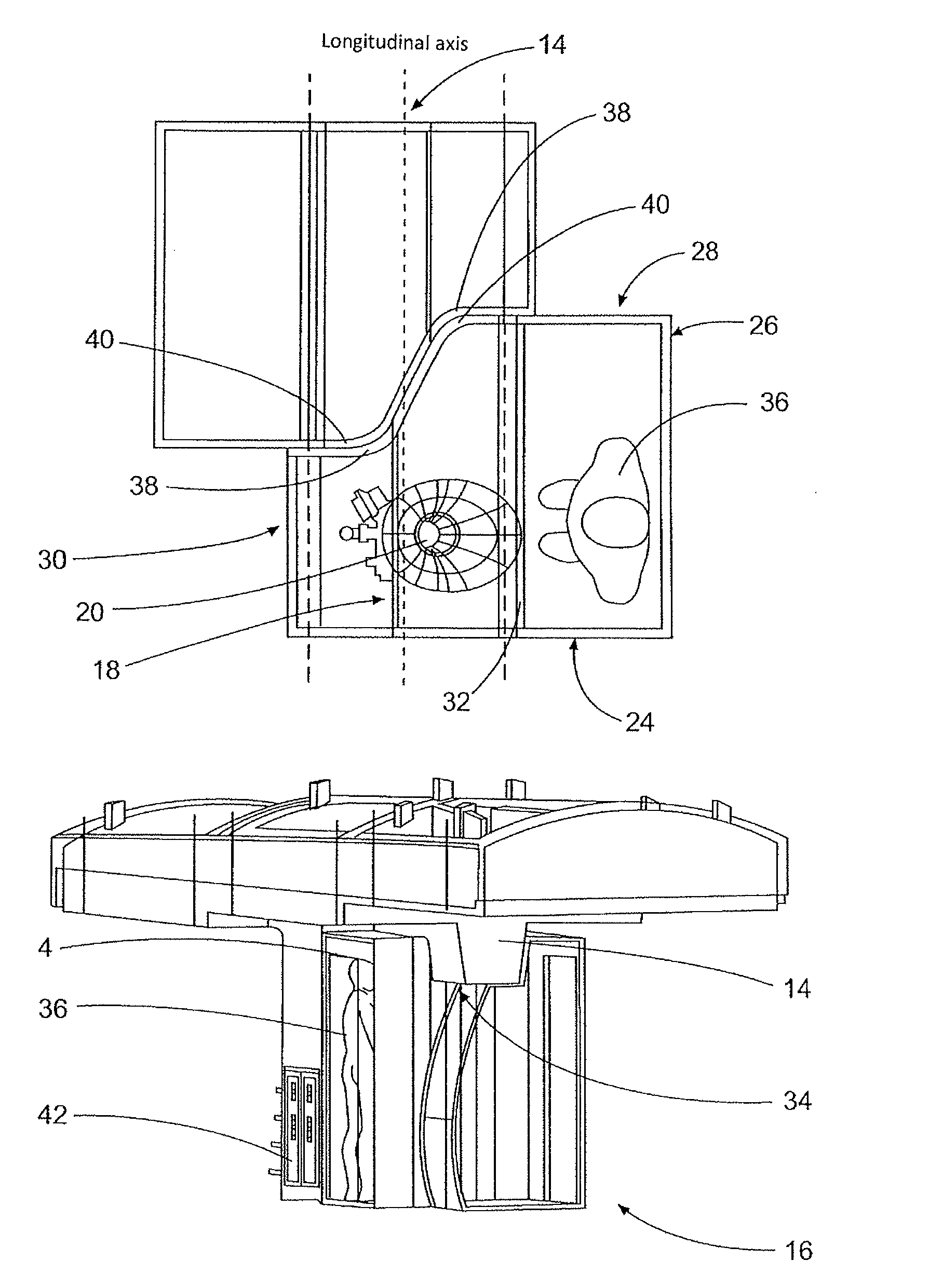 Ergonomic and space-saving arrangement of monuments underneath a rest compartment in an aircraft