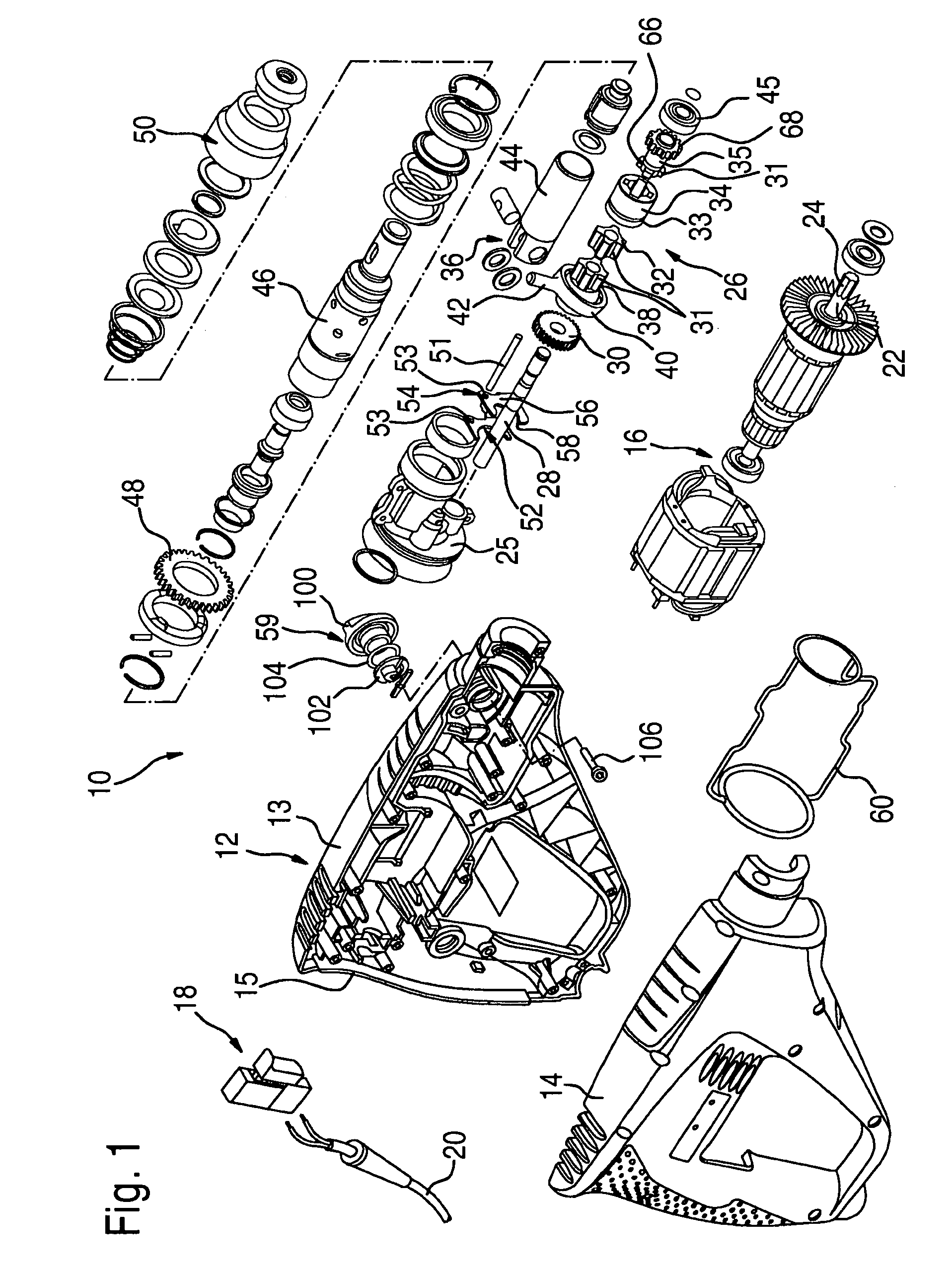 Portable power drill with gearbox