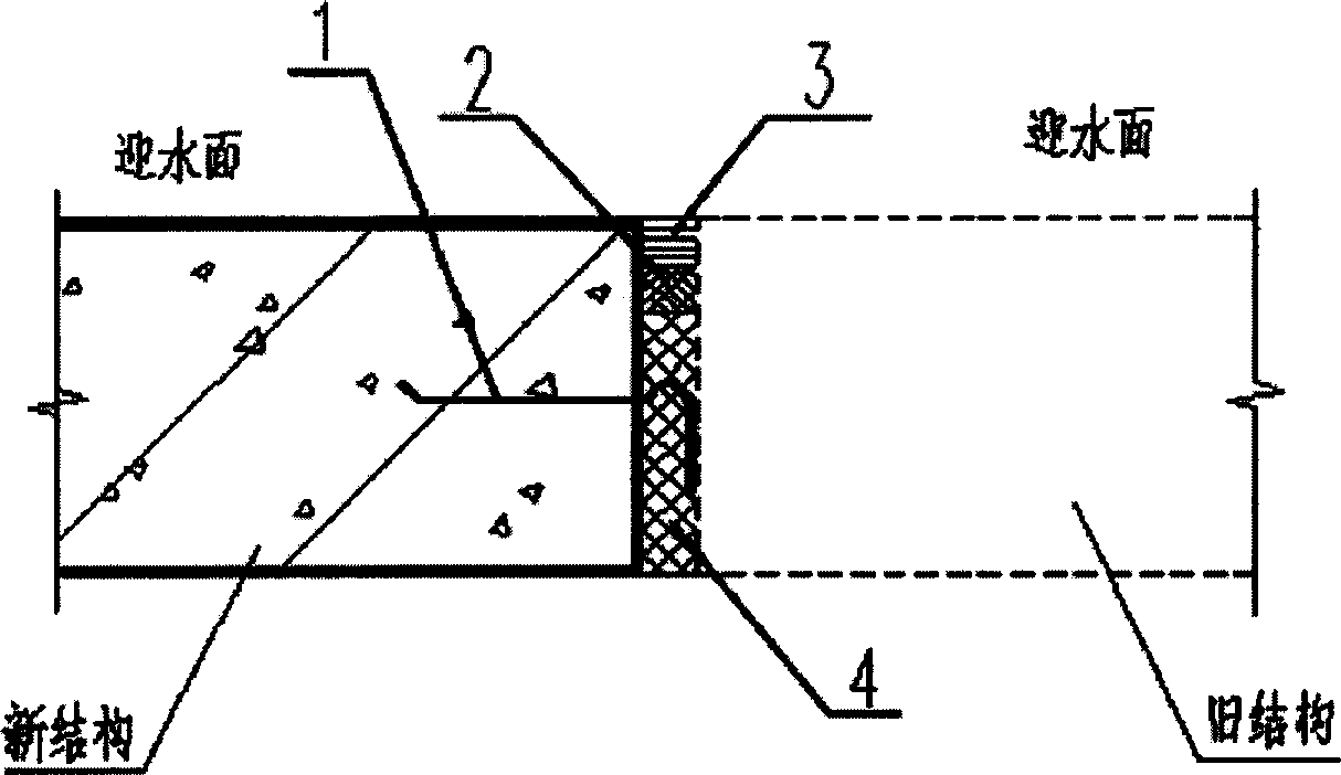 Method for constructing water-proof telescopic seam between new and old concrete building joints and structure thereof