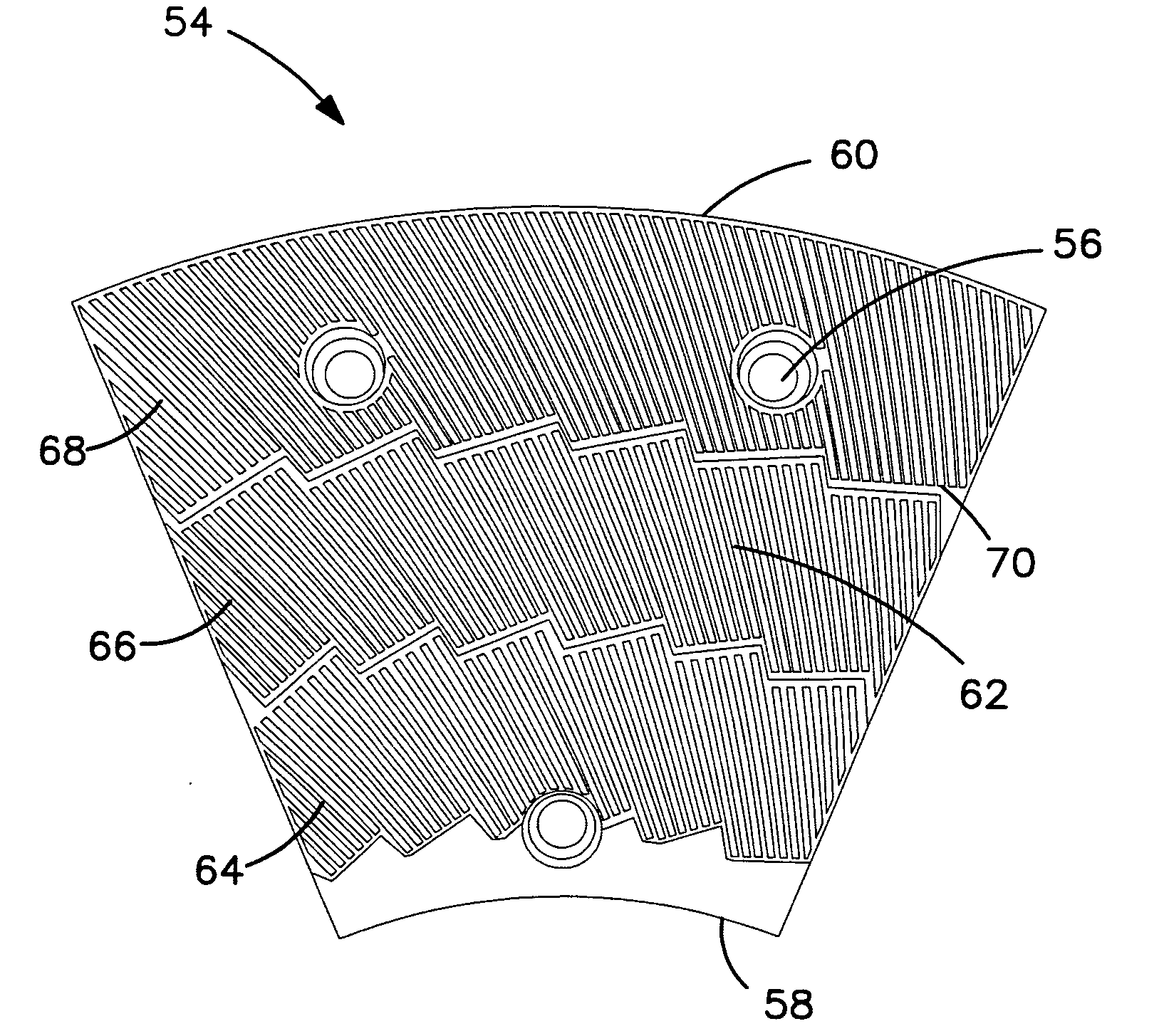 Disc refiner with plates having logarithmic spiral bars