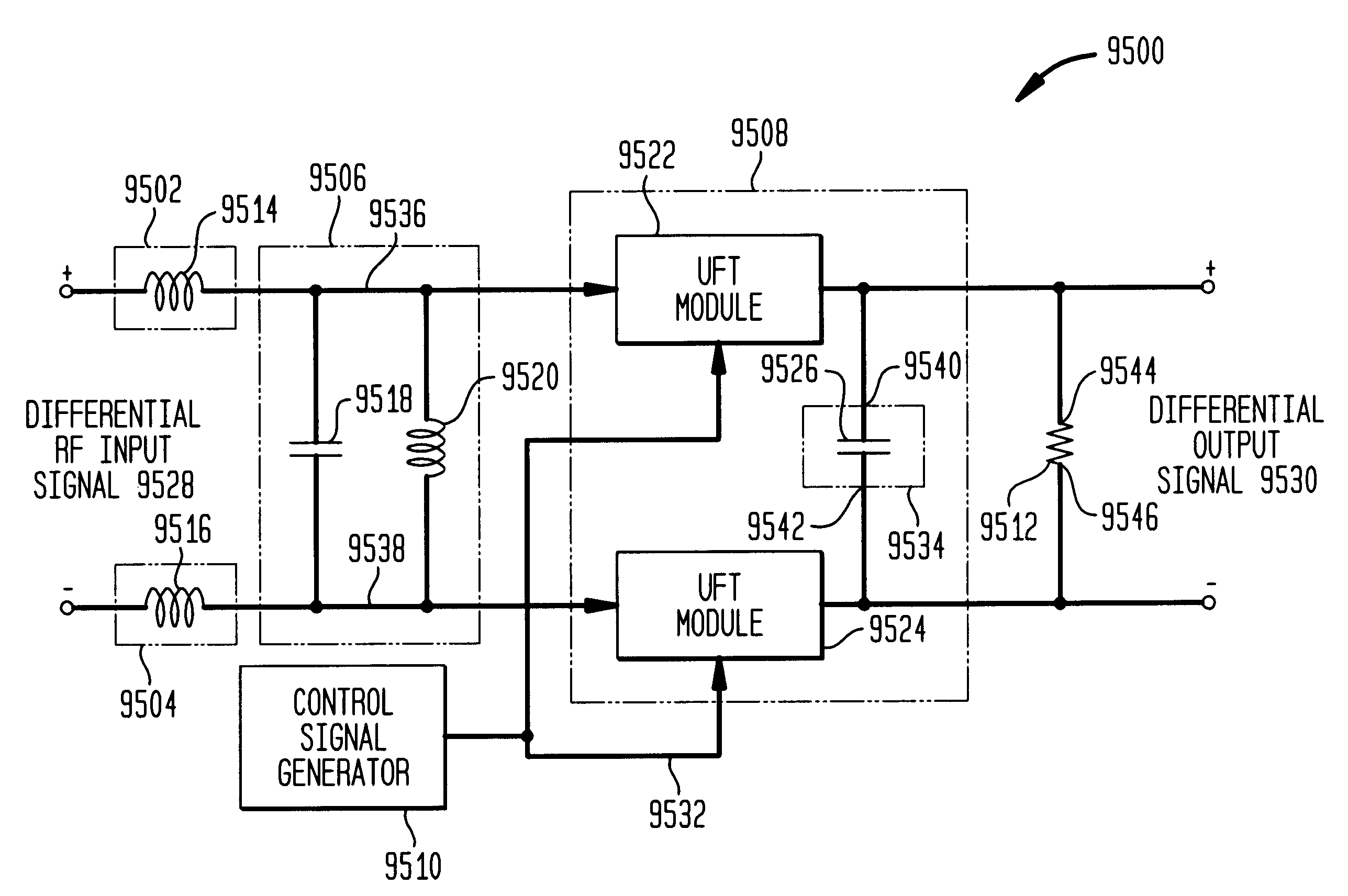 Differential frequency down-conversion using techniques of universal frequency translation technology