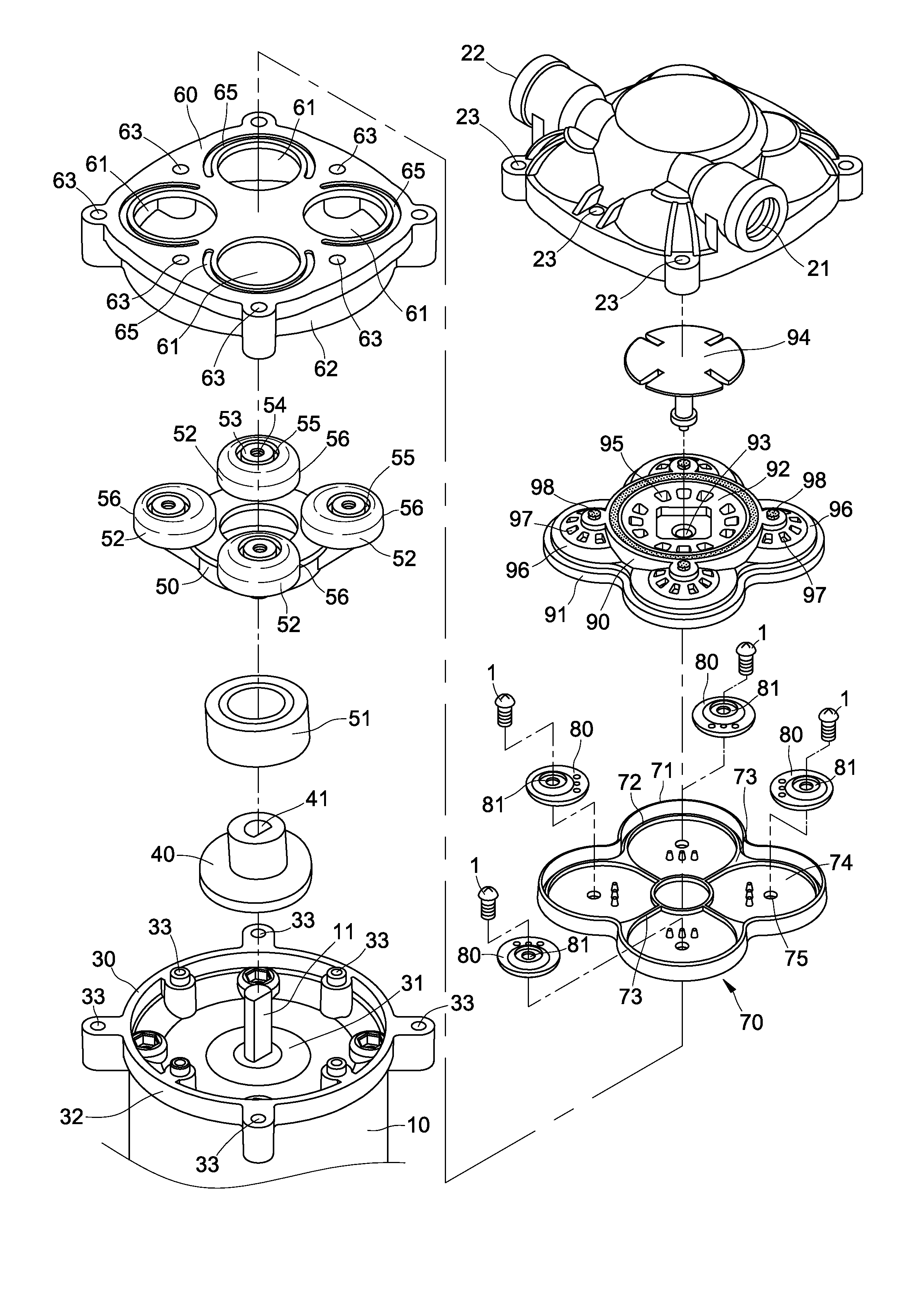 Vibration-reducing structure for four-compression-chamber diaphragm pump