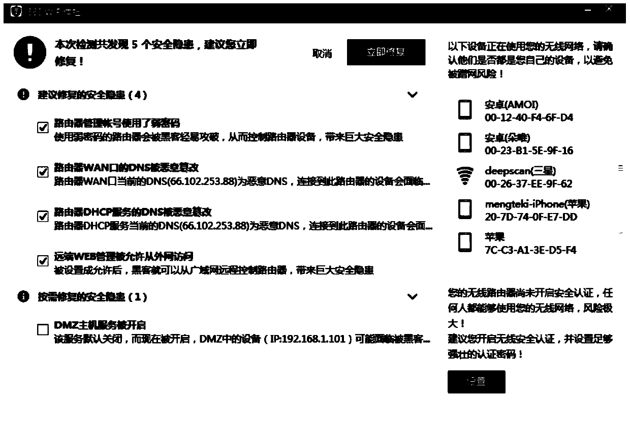 Method and system for security detection and repair of wireless network