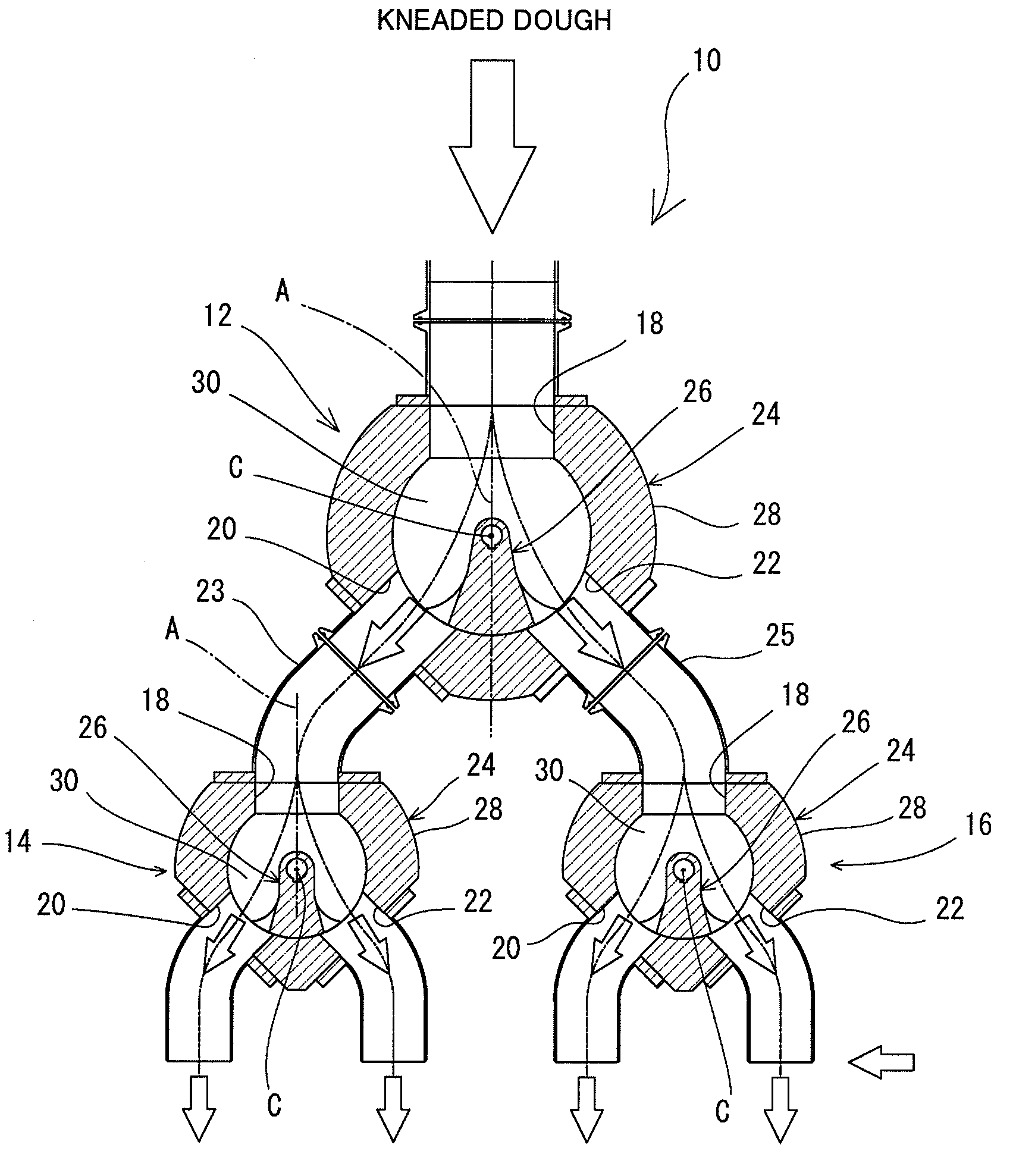 Kneaded dough dividing apparatus