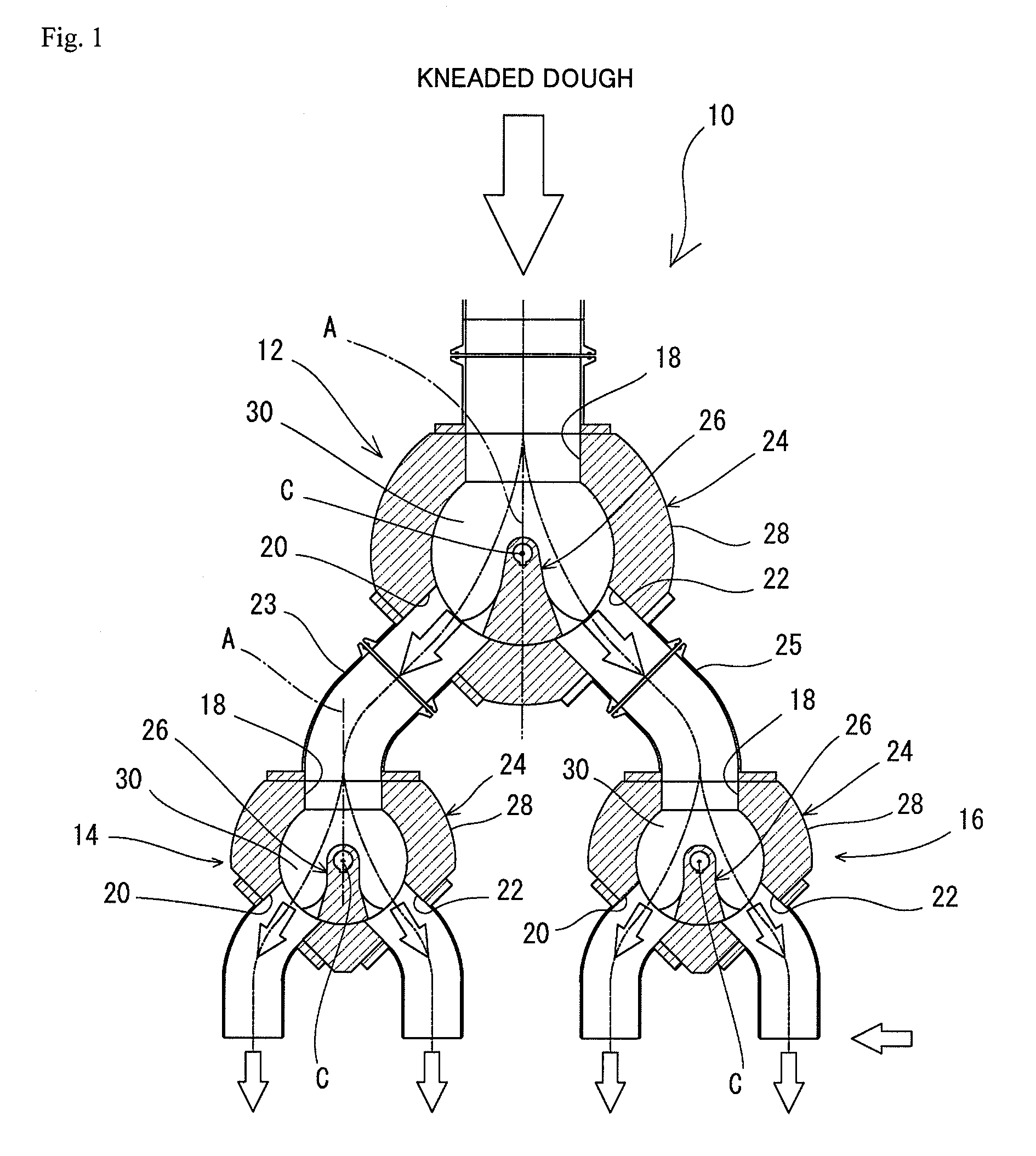 Kneaded dough dividing apparatus