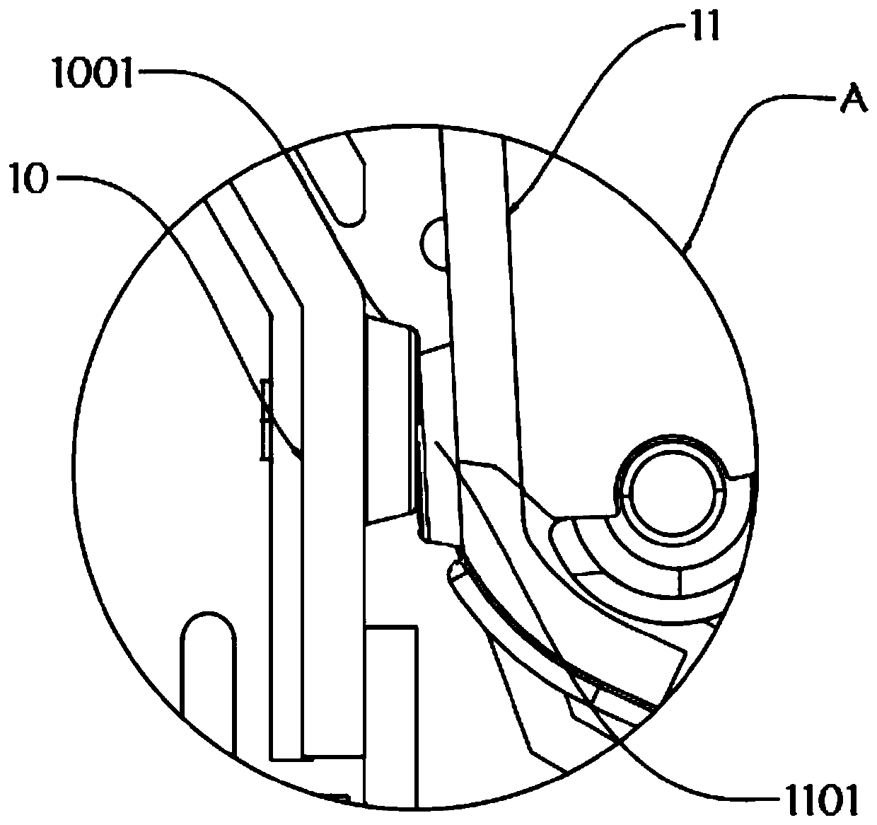 Circuit breaker with on-off and take-off three-color indication structure