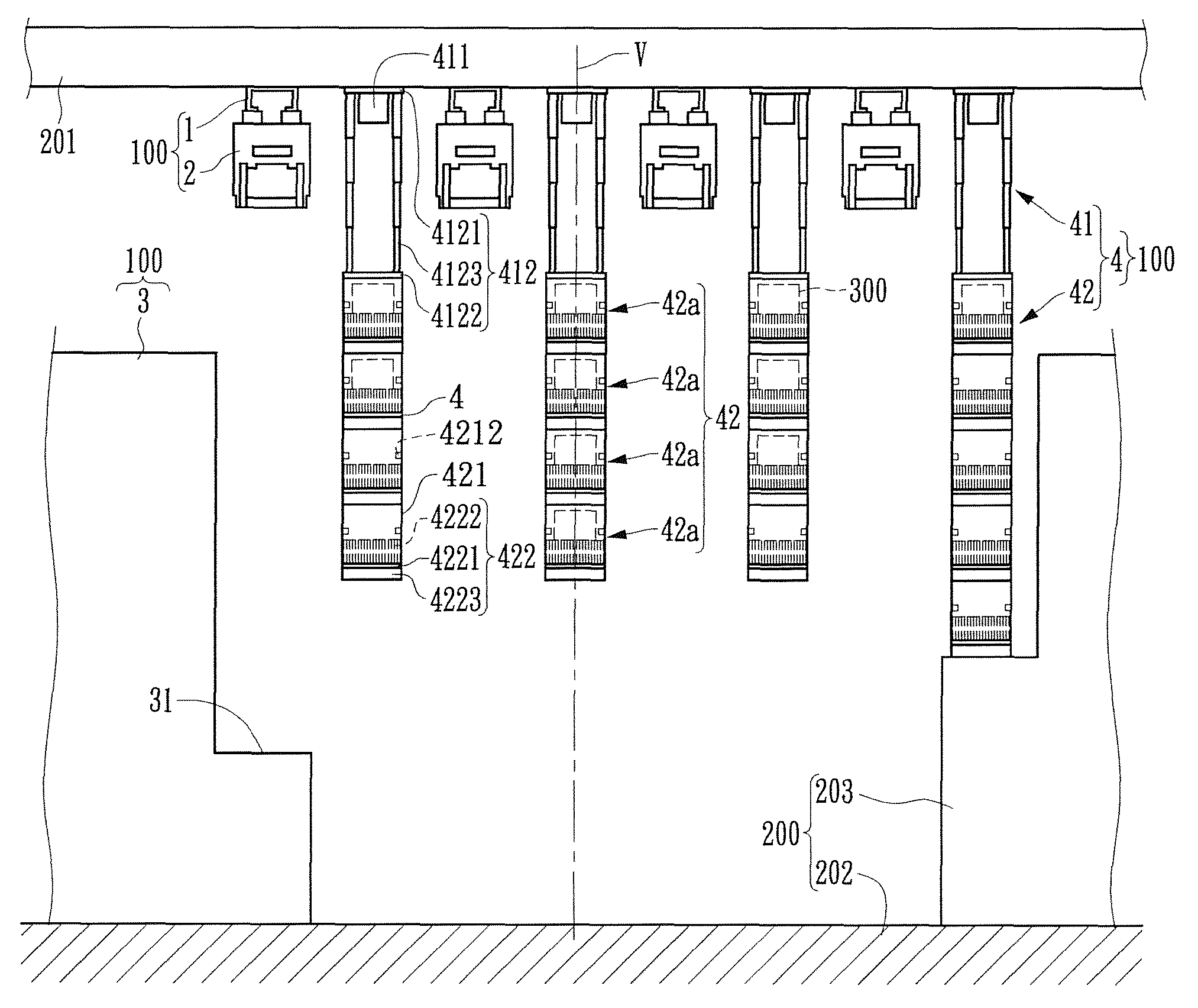 Overhead buffer device and wafer transport system