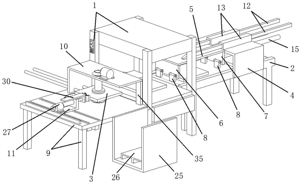 Scraping, stacking and transporting device of automatic double-laminated-board hot press