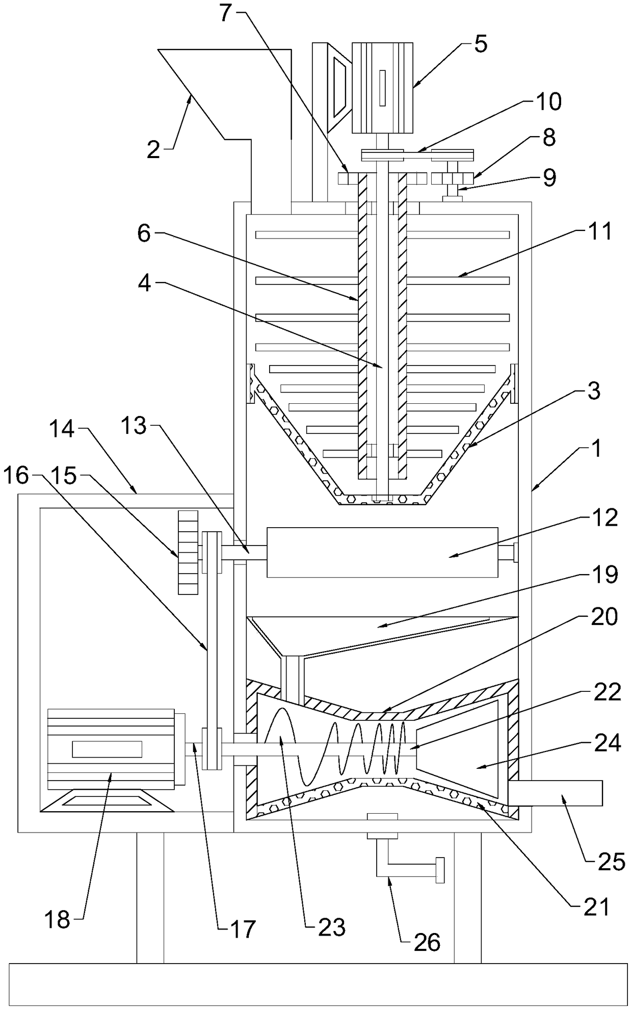 Feed crushing device with dehydration function