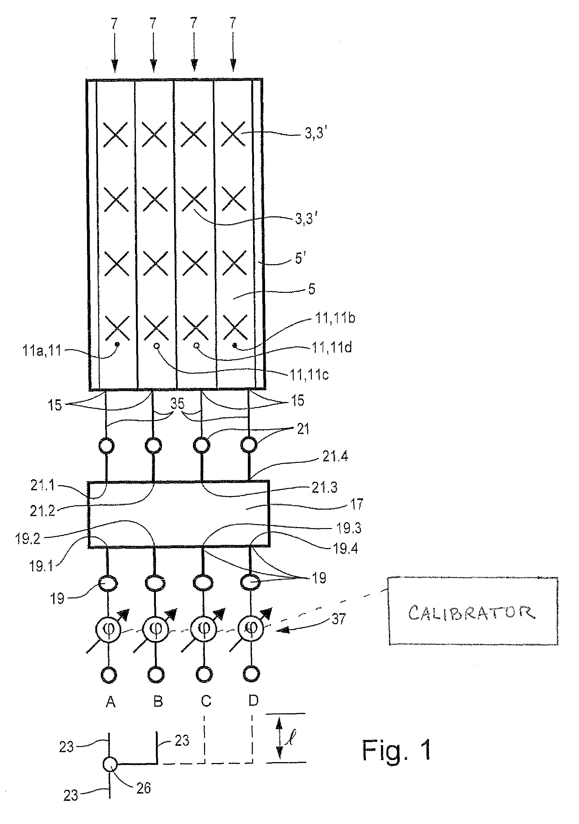 Calibration apparatus for a switchable antenna array, and an associated operating method