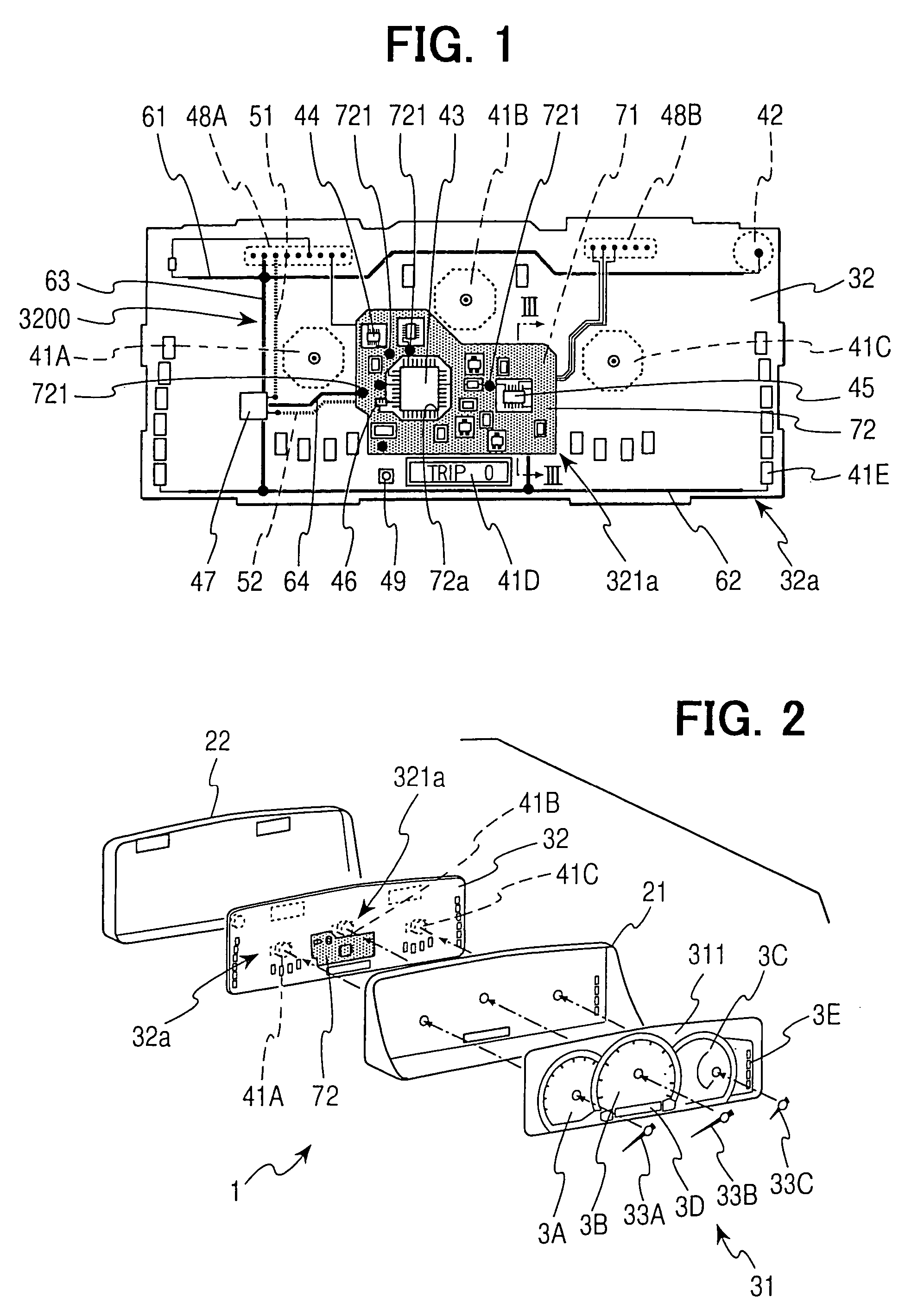 Printed board and meter unit provided therewith