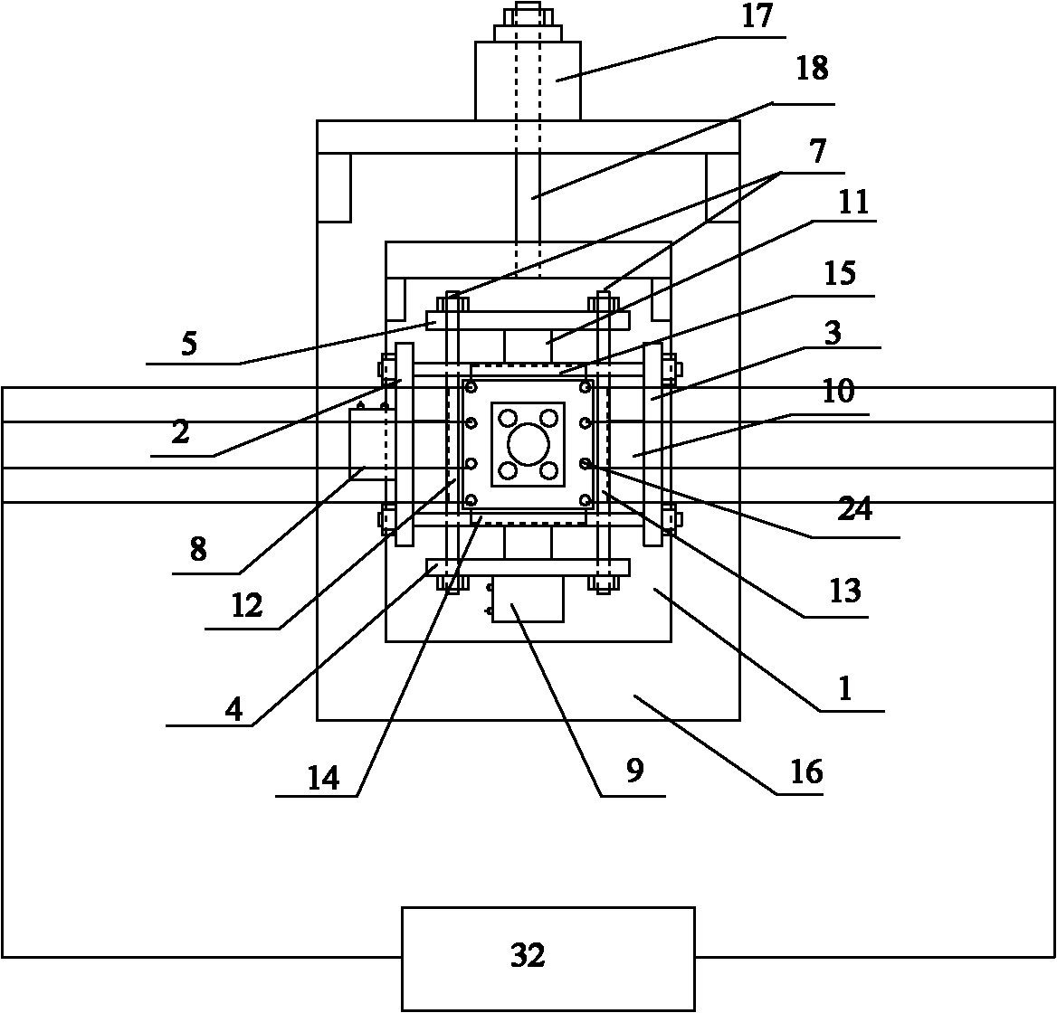 Three-dimensional loading simulation test device for tunnel boring machine