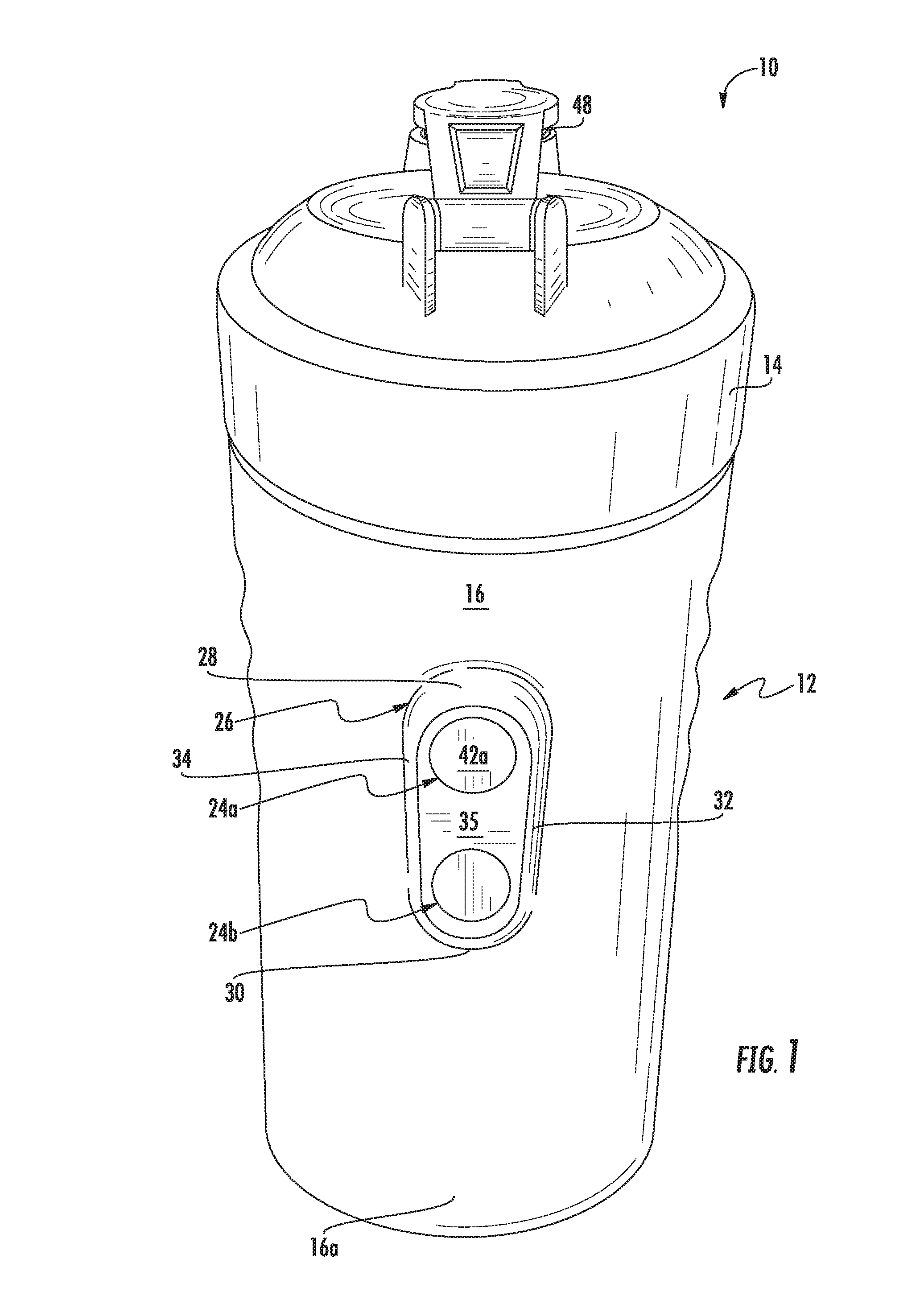 Shaker bottle with magnetic elements for temporary securement to exercise equipment