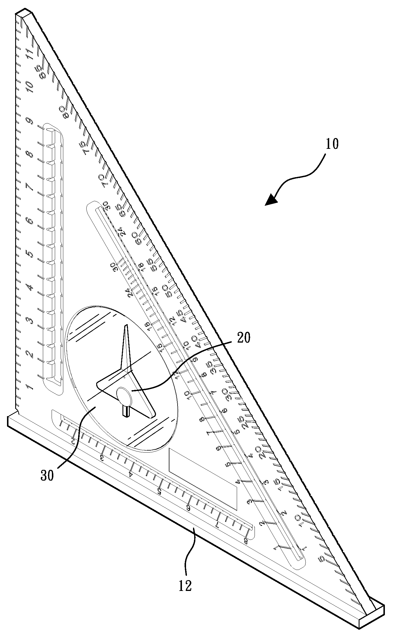 Triangle ruler capable of measuring angles