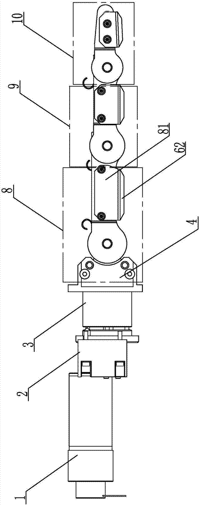 Three-finger-three-knuckle under-actuated mechanical arm with finger tail end path being controllable