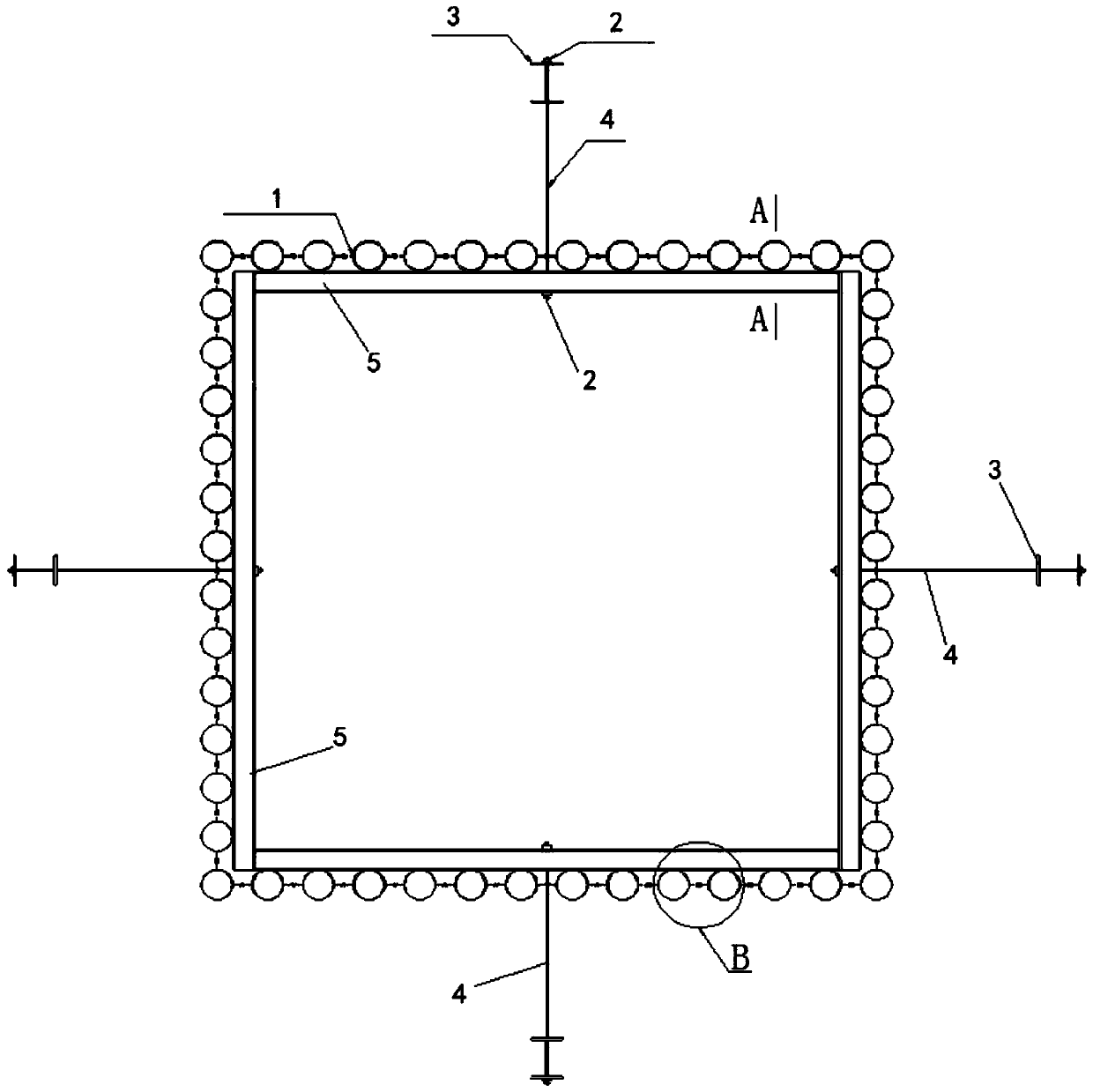 Dewatering enclosure structure of steel pipe larssen sheet piles