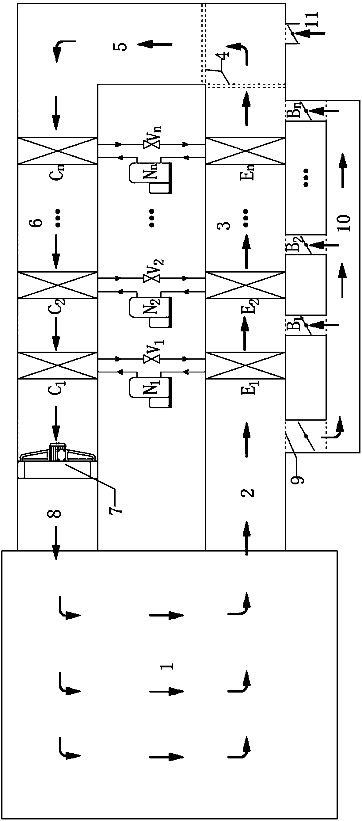 Multi-stage heat pump drying and dehumidifying system with bypass pipeline