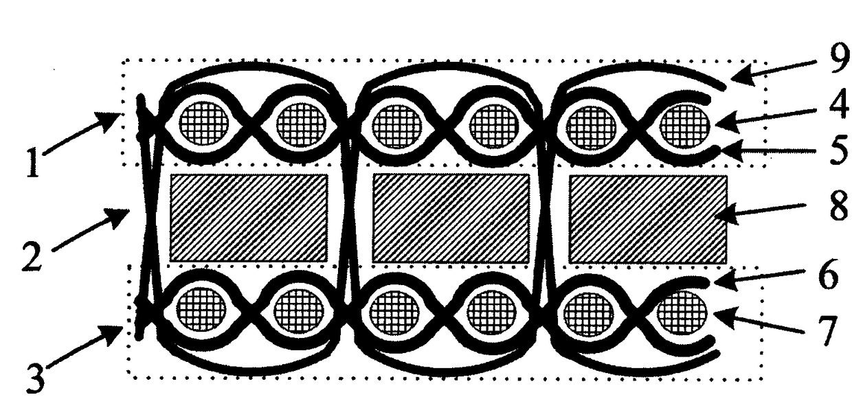 Three-dimensional interval-filling structure heat-collecting evaporation fabric and preparation, using method and usage