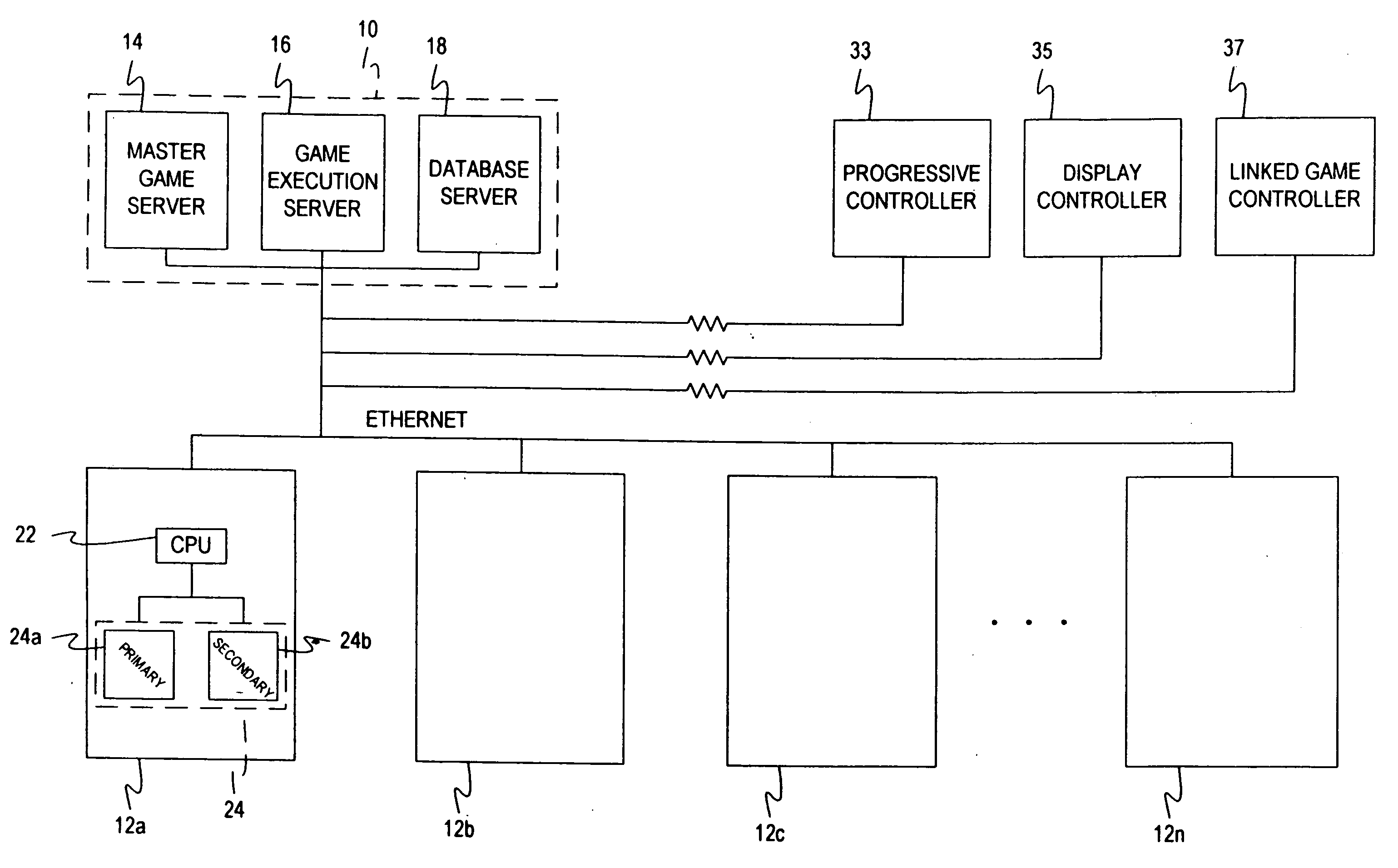 Centralized gaming system with modifiable femote display terminals