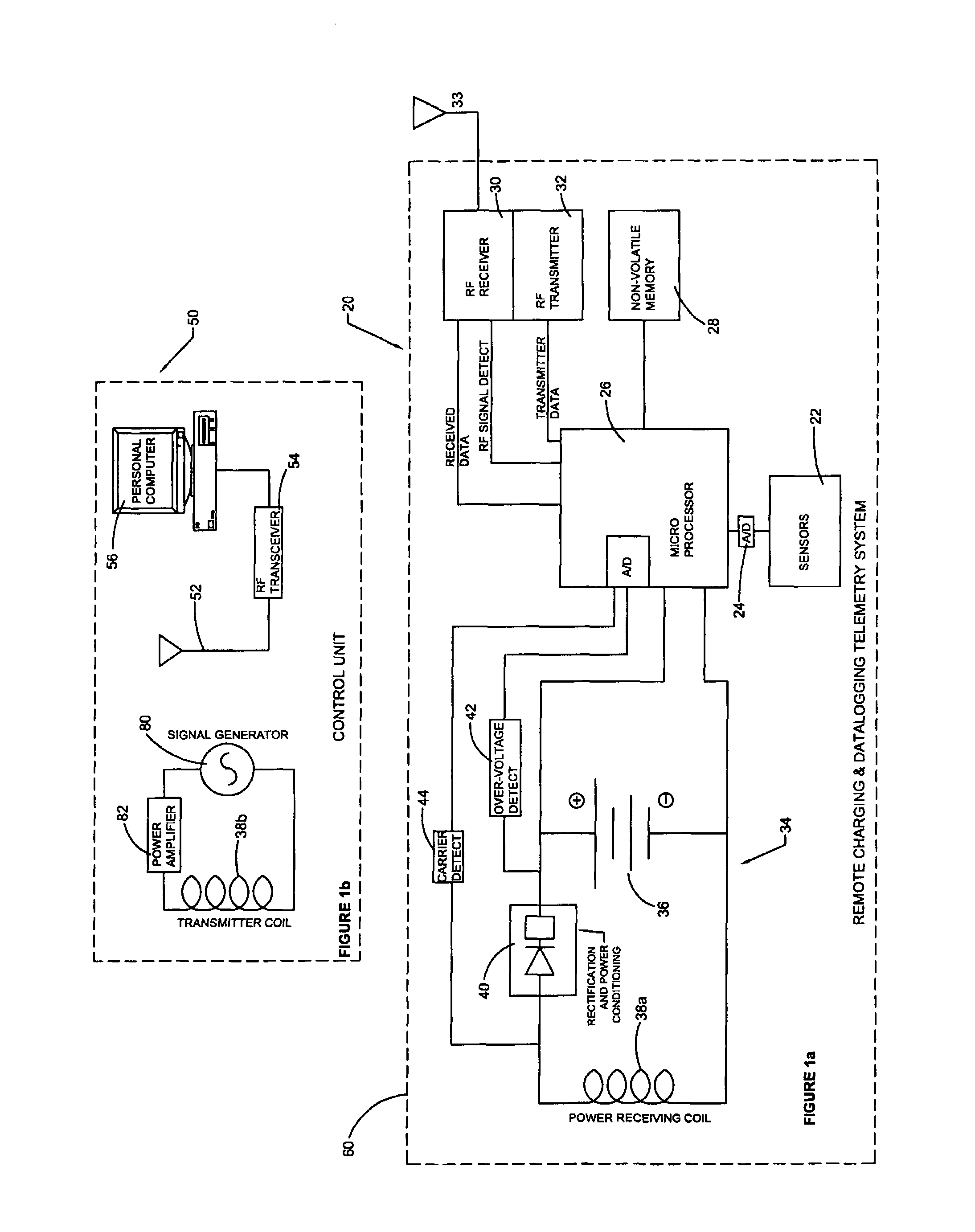 Data collection using sensing units and separate control units with all power derived from the control units