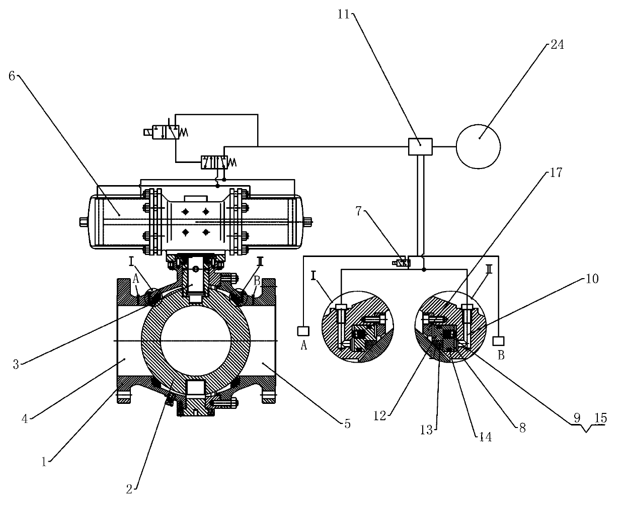 Pneumatic ball valve reliable in sealing and low in opening-closing torque