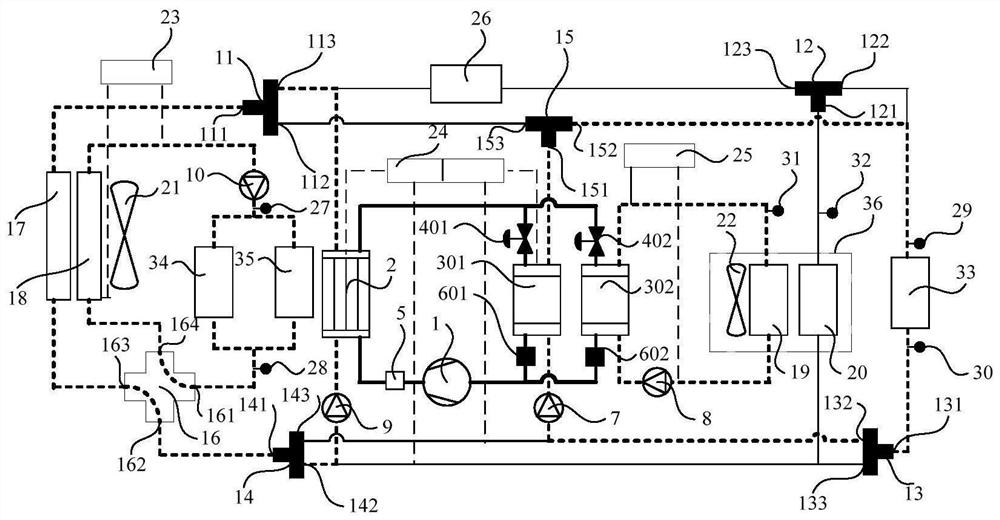 Refrigerant heat management module, heat management system and vehicle