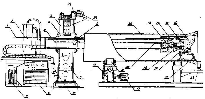 Long barrel internal and external wall spiral type helical swinging built up welding method and equipment