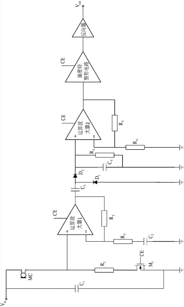 Sound sensing circuit based on operational amplifier