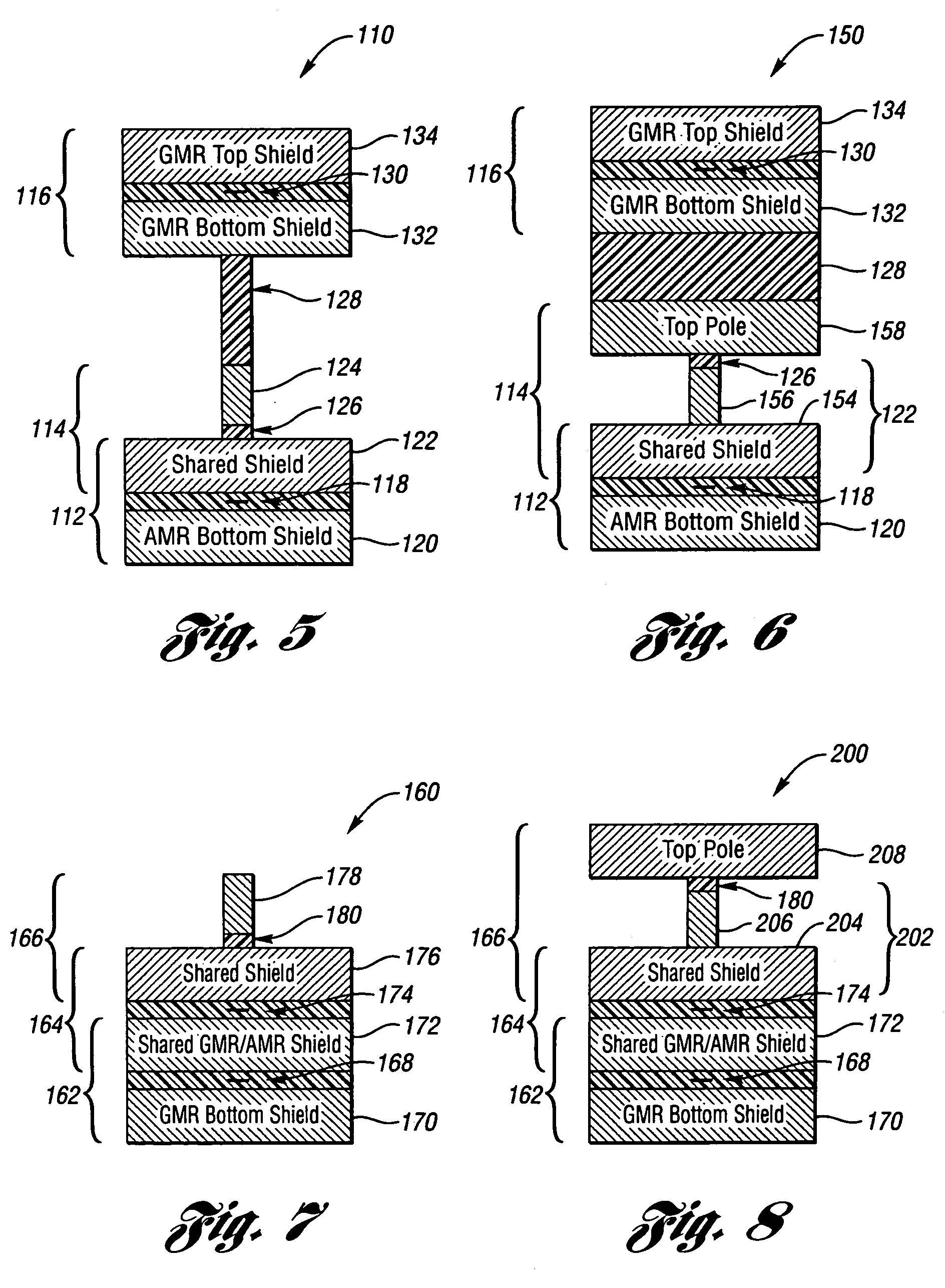 Magnetic head having AMR reader, writer, and GMR reader