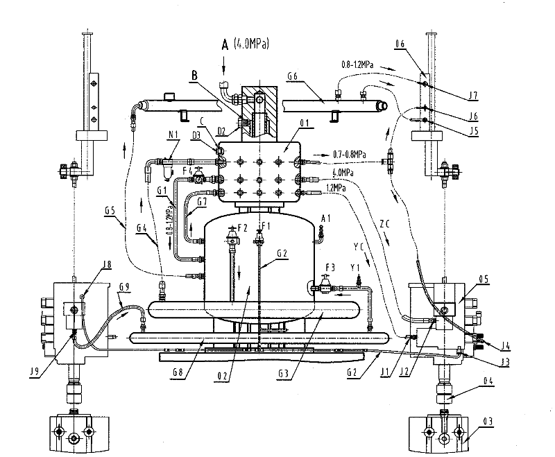 Recovered gas recycling system for full-automatic rotary bottle blowing machine