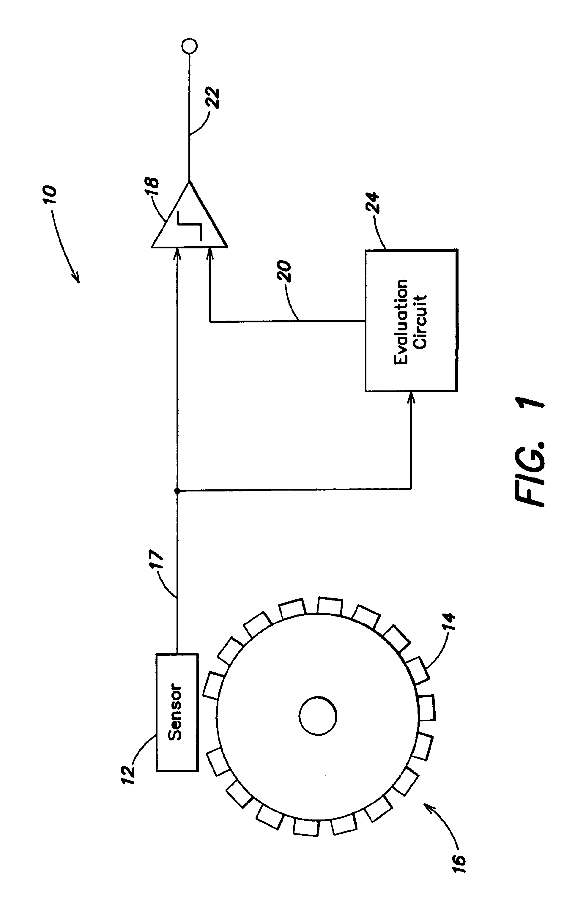 Technique for sensing the rotational speed and angular position of a rotating wheel using a variable threshold